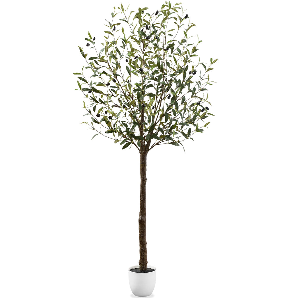 Artificial Olive Tree, Lifelike Faux Tree w/ White Pot, Decorative Olives
