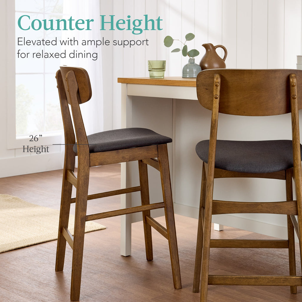 2-Piece Farmhouse Counter Height Bar Stool Set w/ Cushioned Seat, Backrest