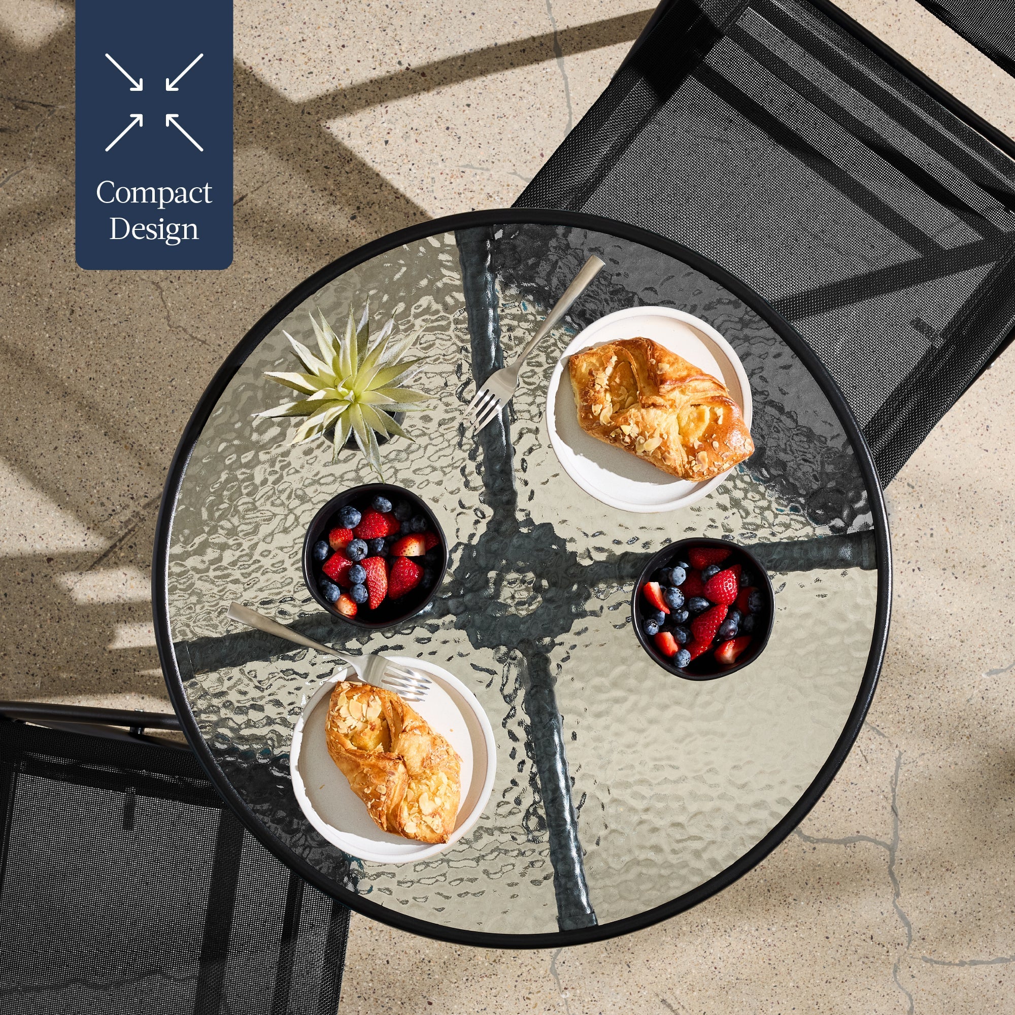 3-Piece Bistro Set w/ Glass Table, 2 Foldable Chairs