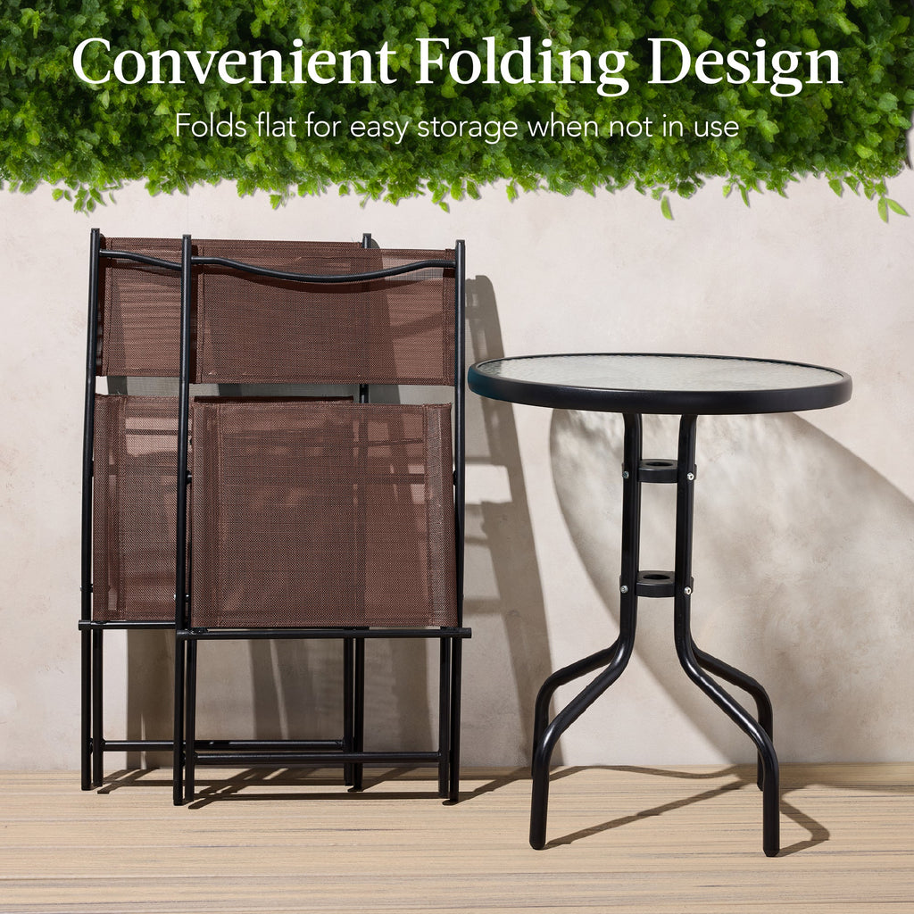3-Piece Bistro Set w/ Glass Table, 2 Foldable Chairs