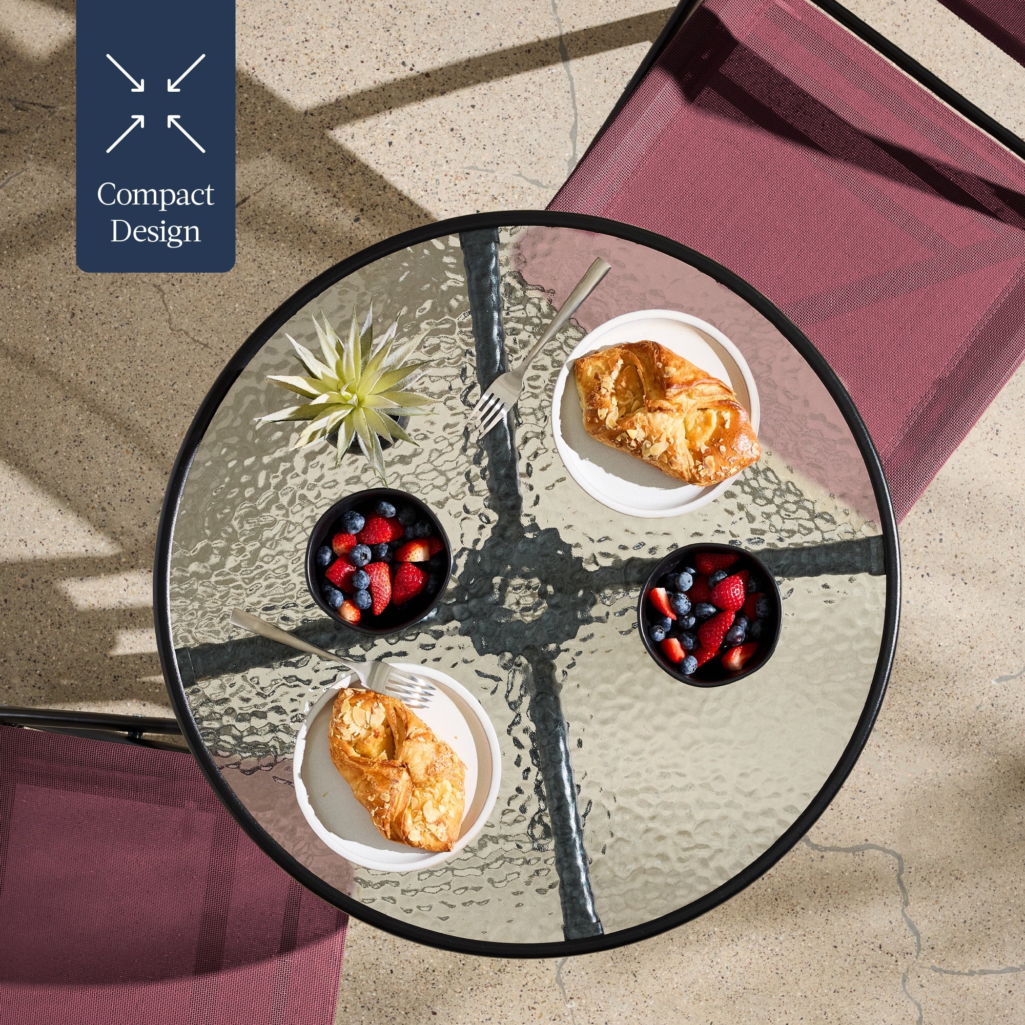 3-Piece Bistro Set w/ Glass Table, 2 Foldable Chairs