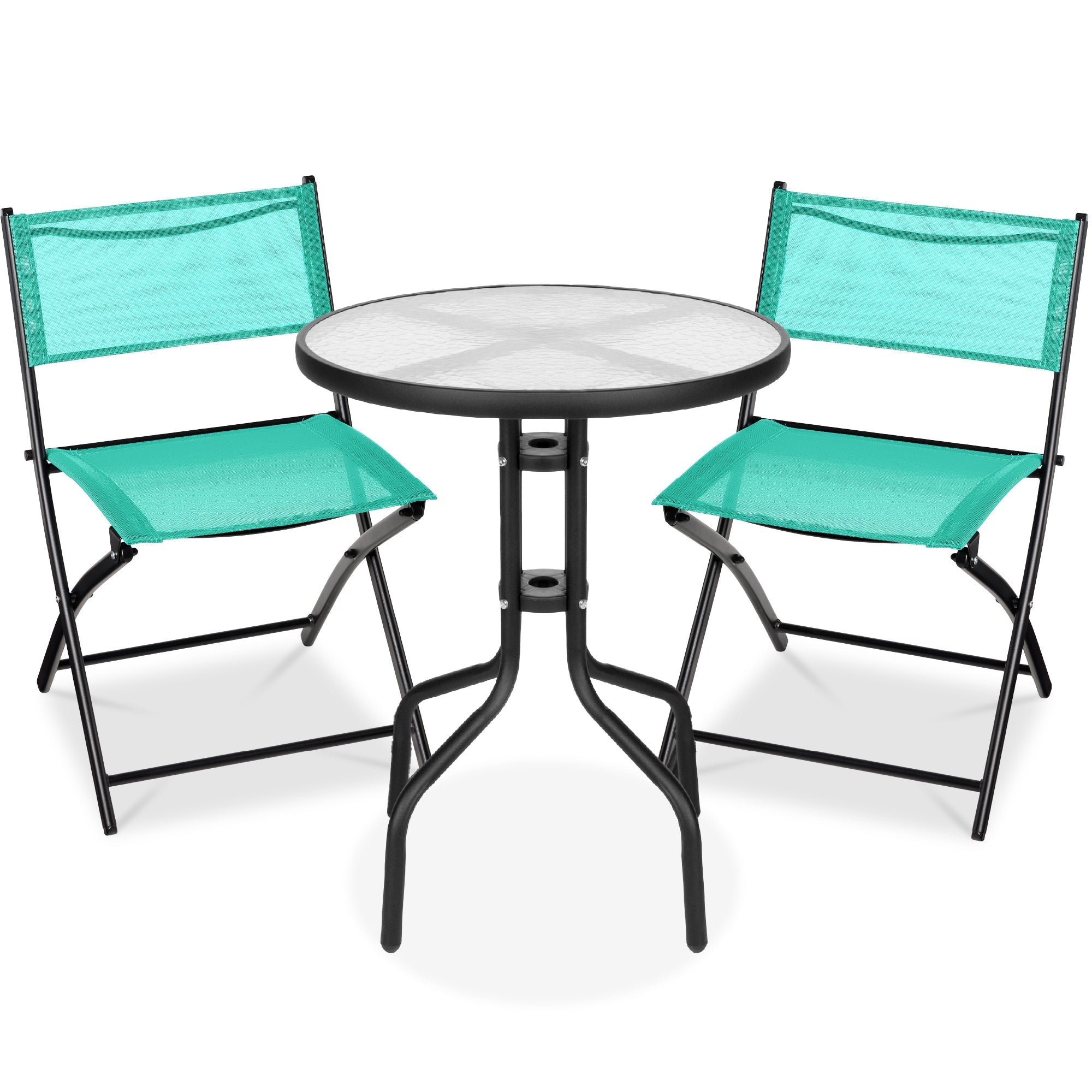 3-Piece Bistro Set w/ Glass Table, 2 Foldable Chairs