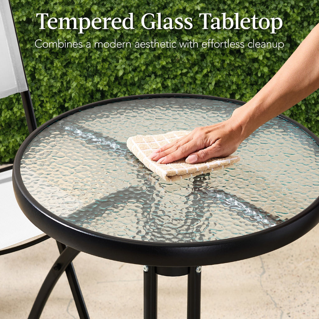 3-Piece Bistro Set w/ Glass Table, 2 Foldable Chairs