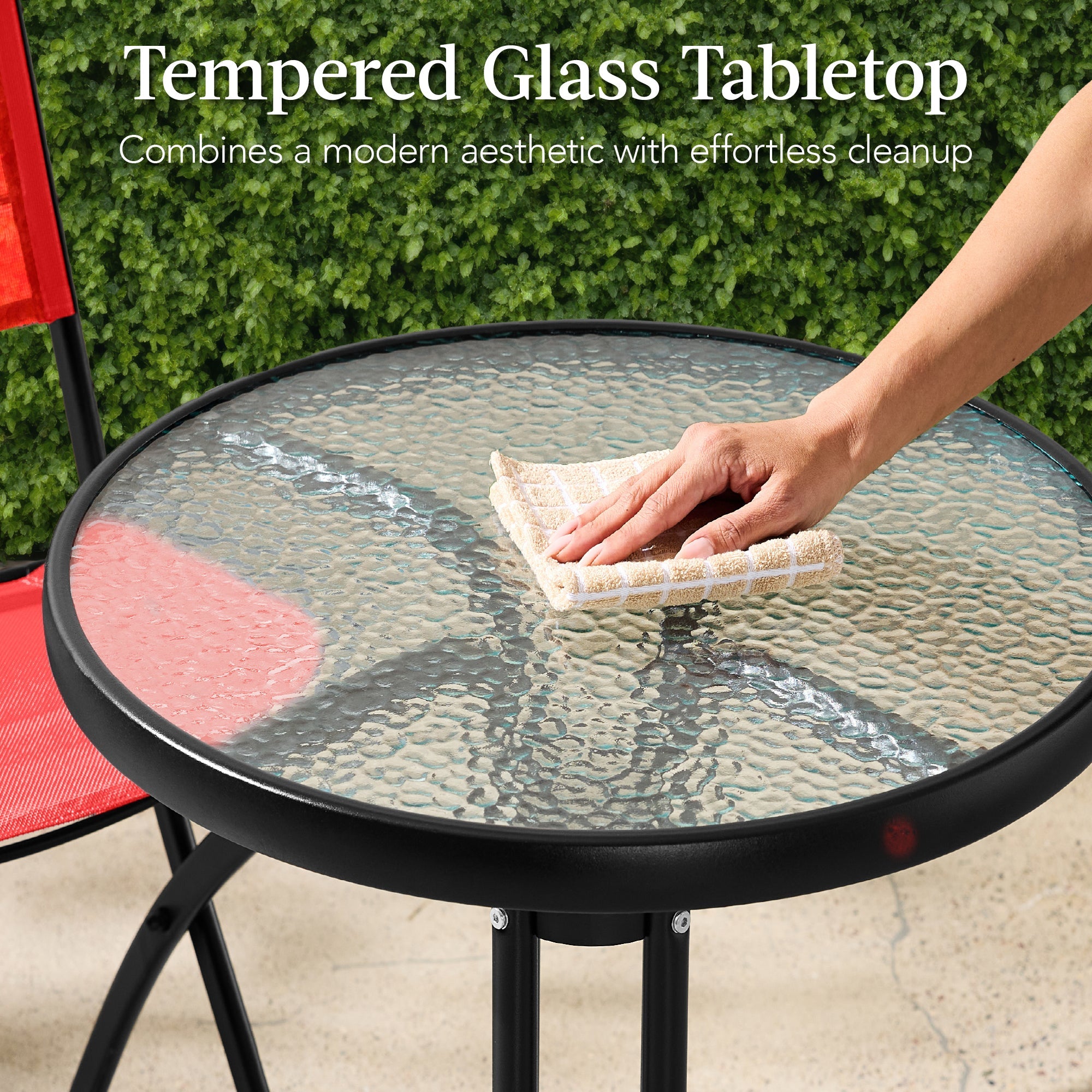 3-Piece Bistro Set w/ Glass Table, 2 Foldable Chairs