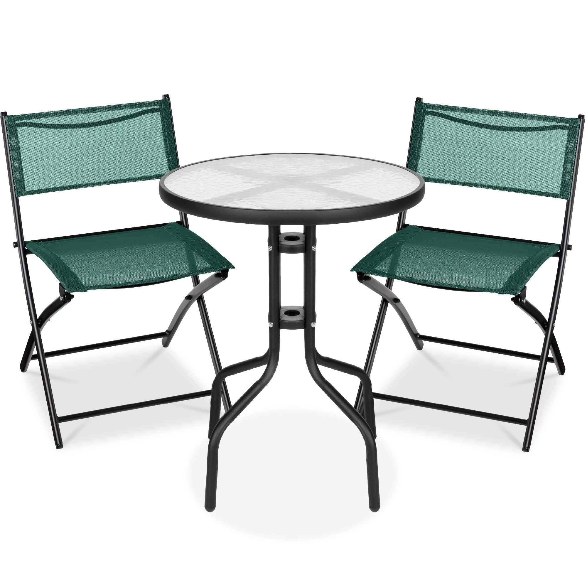 3-Piece Bistro Set w/ Glass Table, 2 Foldable Chairs