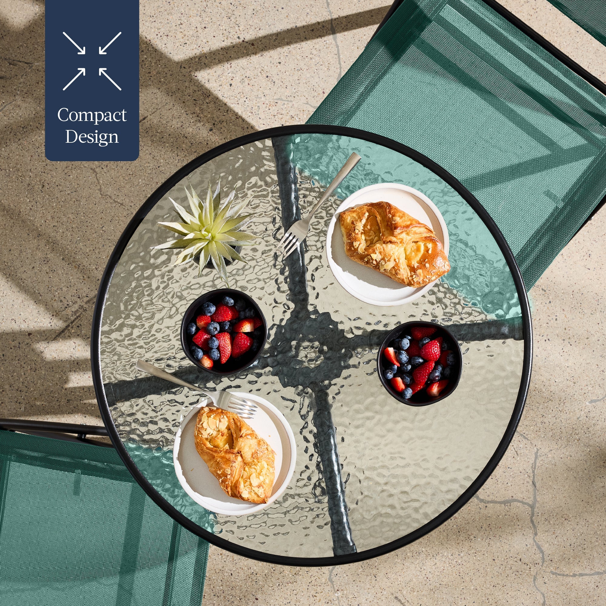 3-Piece Bistro Set w/ Glass Table, 2 Foldable Chairs