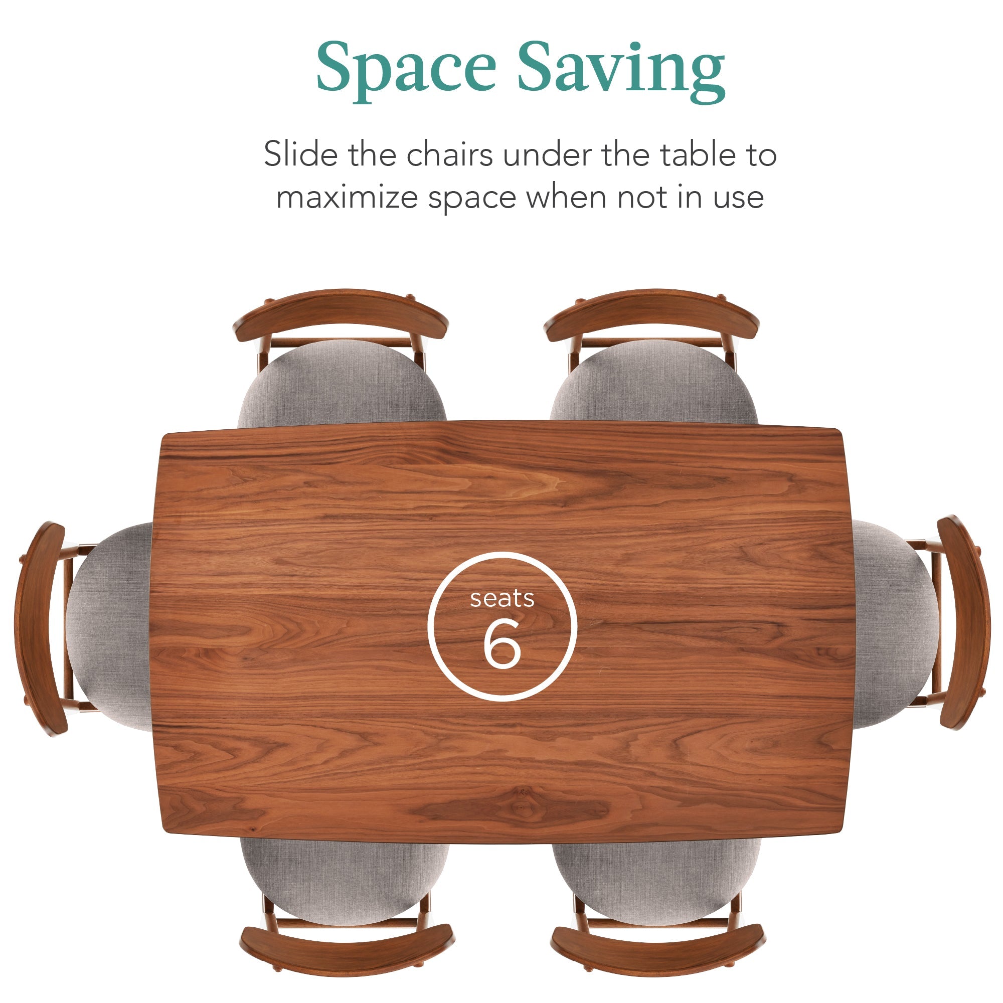 7-Piece Mid-Century Modern Dining Set, Wood Upholstered w/ 6 Chairs