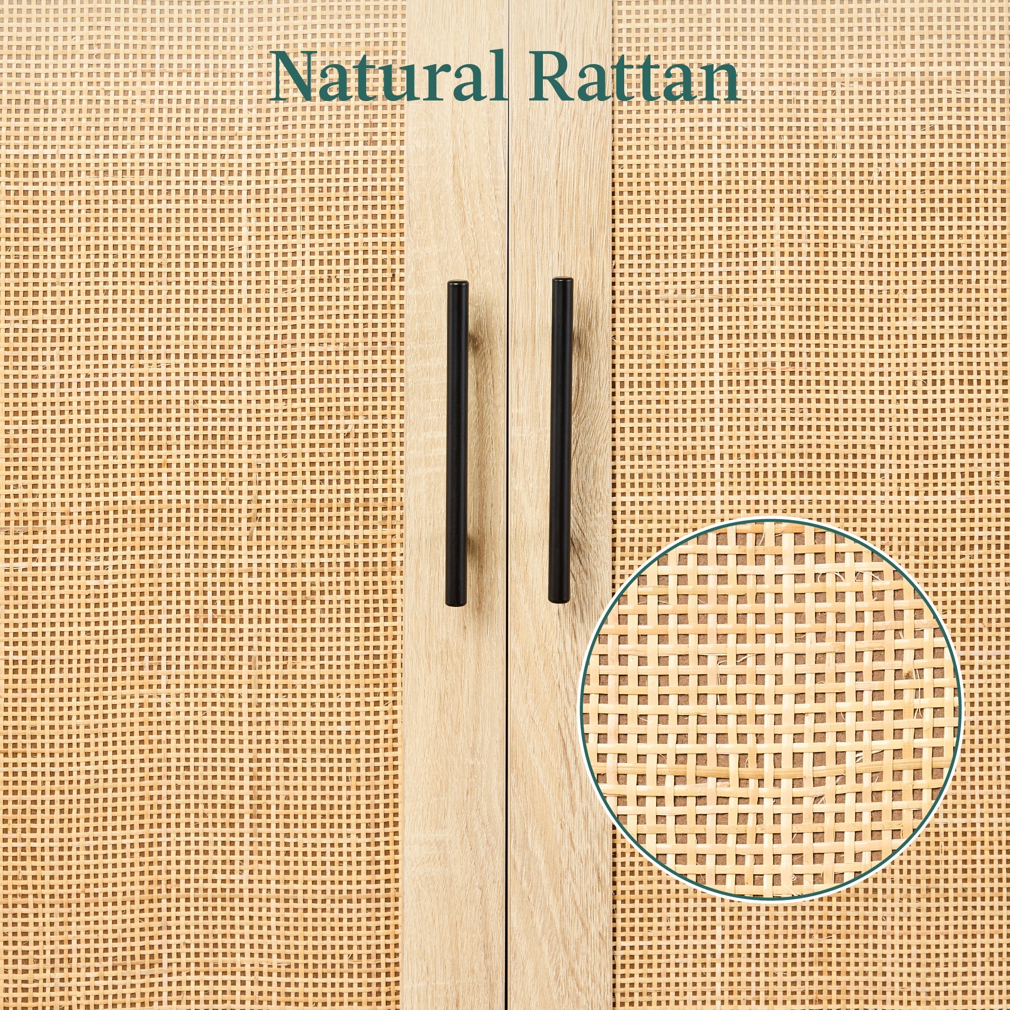2-Door Natural Rattan Storage Cabinet w/ Adjustable Shelves - 34 x 24in