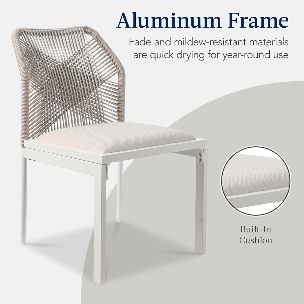 Set of 2 Indoor/Outdoor Aluminum Side Dining Chairs w/ All-Weather Rope