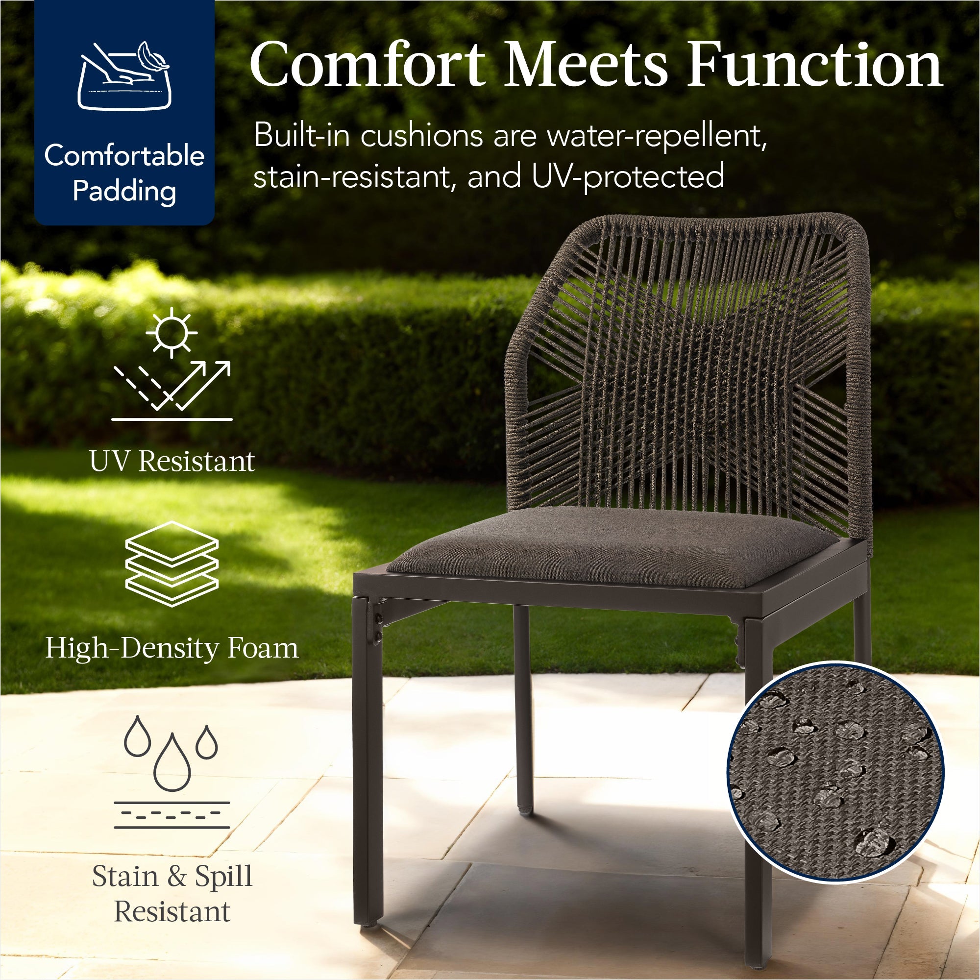 Set of 2 Indoor/Outdoor Aluminum Side Dining Chairs w/ All-Weather Rope