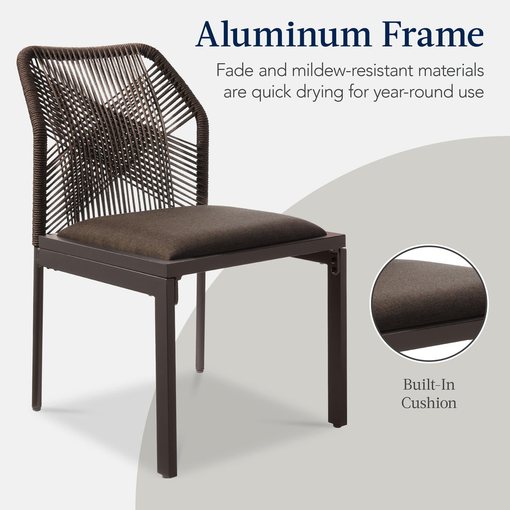 Set of 2 Indoor/Outdoor Aluminum Side Dining Chairs w/ All-Weather Rope