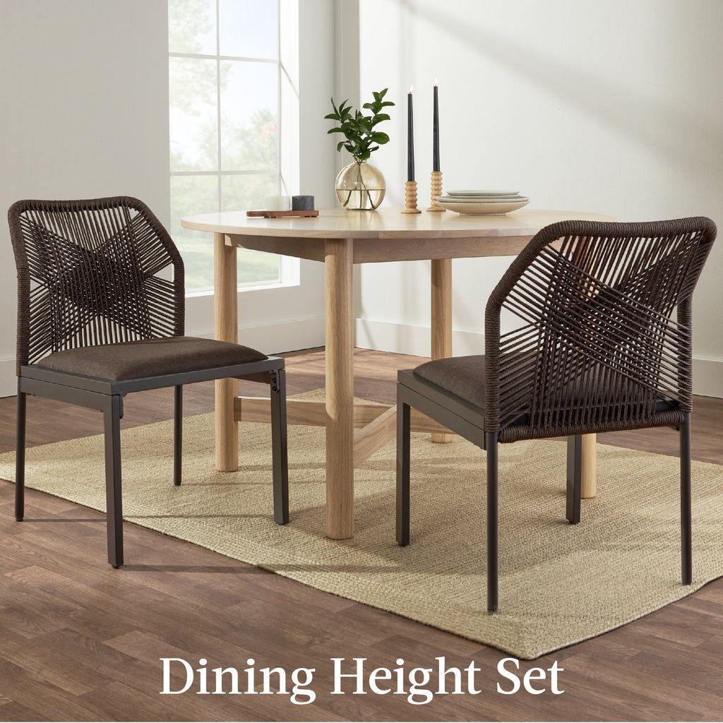 Set of 2 Indoor/Outdoor Aluminum Side Dining Chairs w/ All-Weather Rope