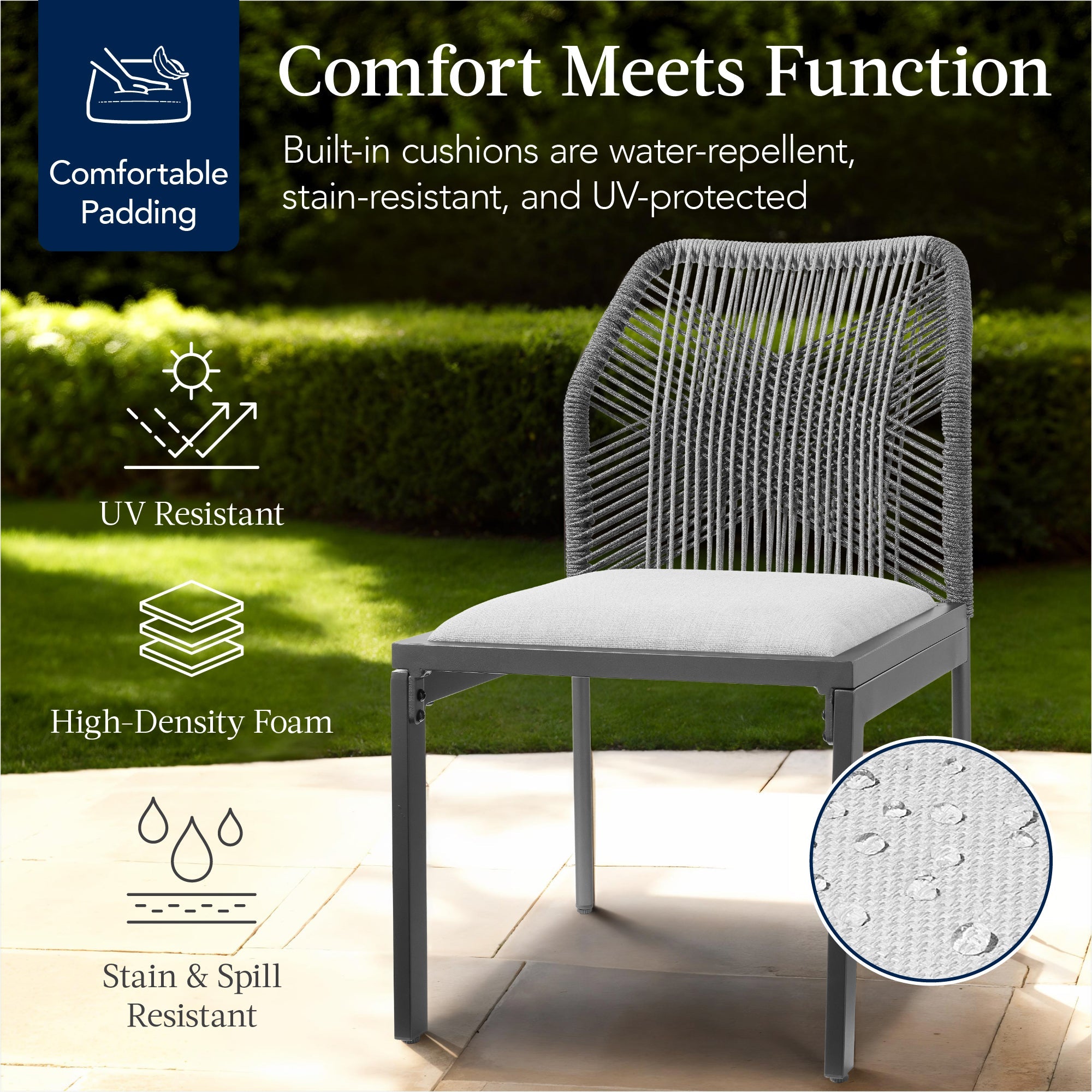 Set of 2 Indoor/Outdoor Aluminum Side Dining Chairs w/ All-Weather Rope