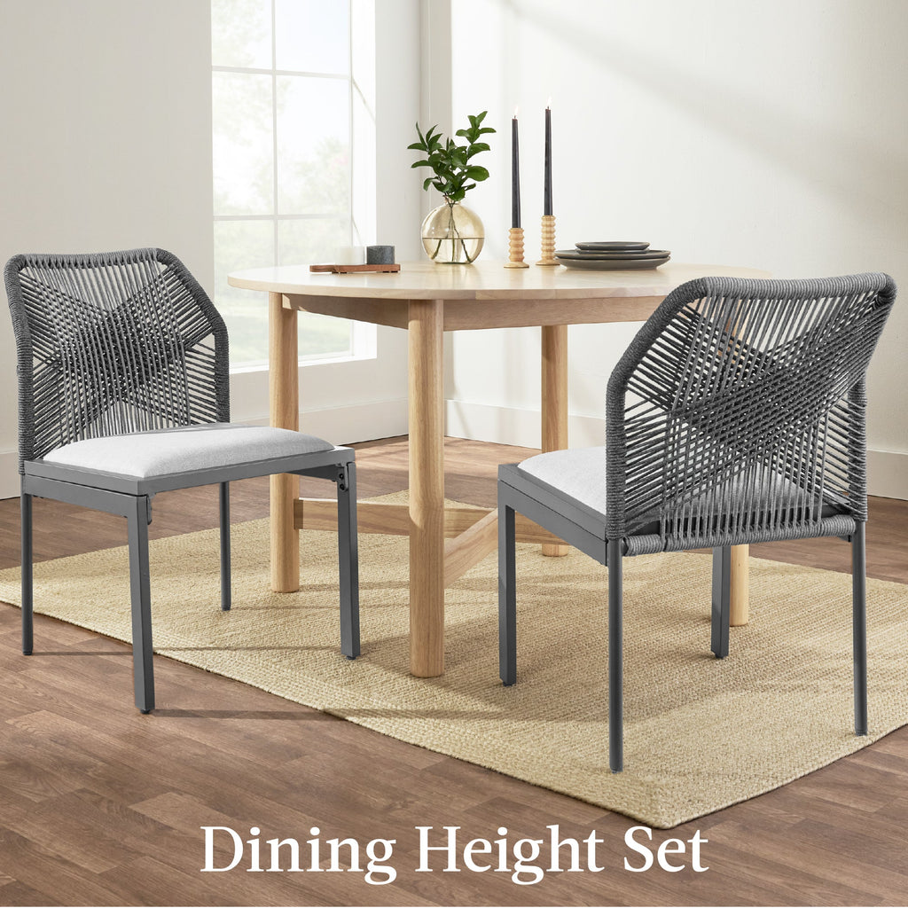 Set of 2 Indoor/Outdoor Aluminum Side Dining Chairs w/ All-Weather Rope