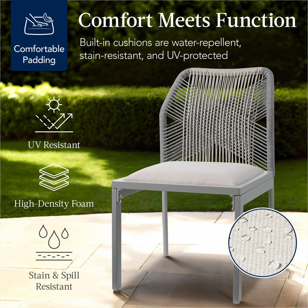 Set of 2 Indoor/Outdoor Aluminum Side Dining Chairs w/ All-Weather Rope