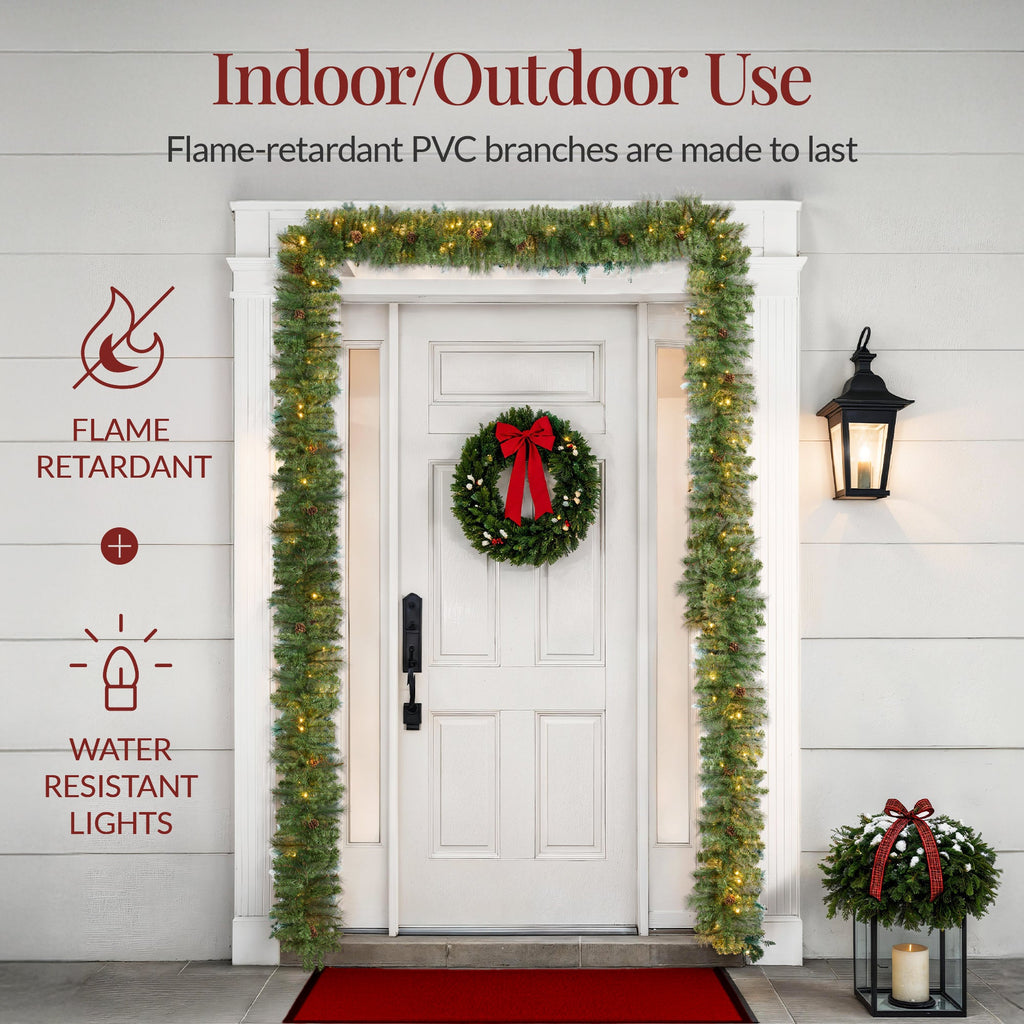 9Ft Pre-Lit Christmas Garland W/ 2-In-1 Led Lights