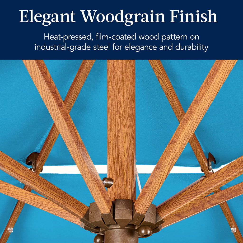 3-Tier Woodgrain Pattern Solar Patio Umbrella, Tilt Adjustment - 10ft