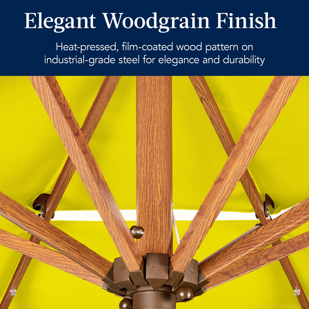 3-Tier Woodgrain Pattern Solar Patio Umbrella, Tilt Adjustment - 10ft