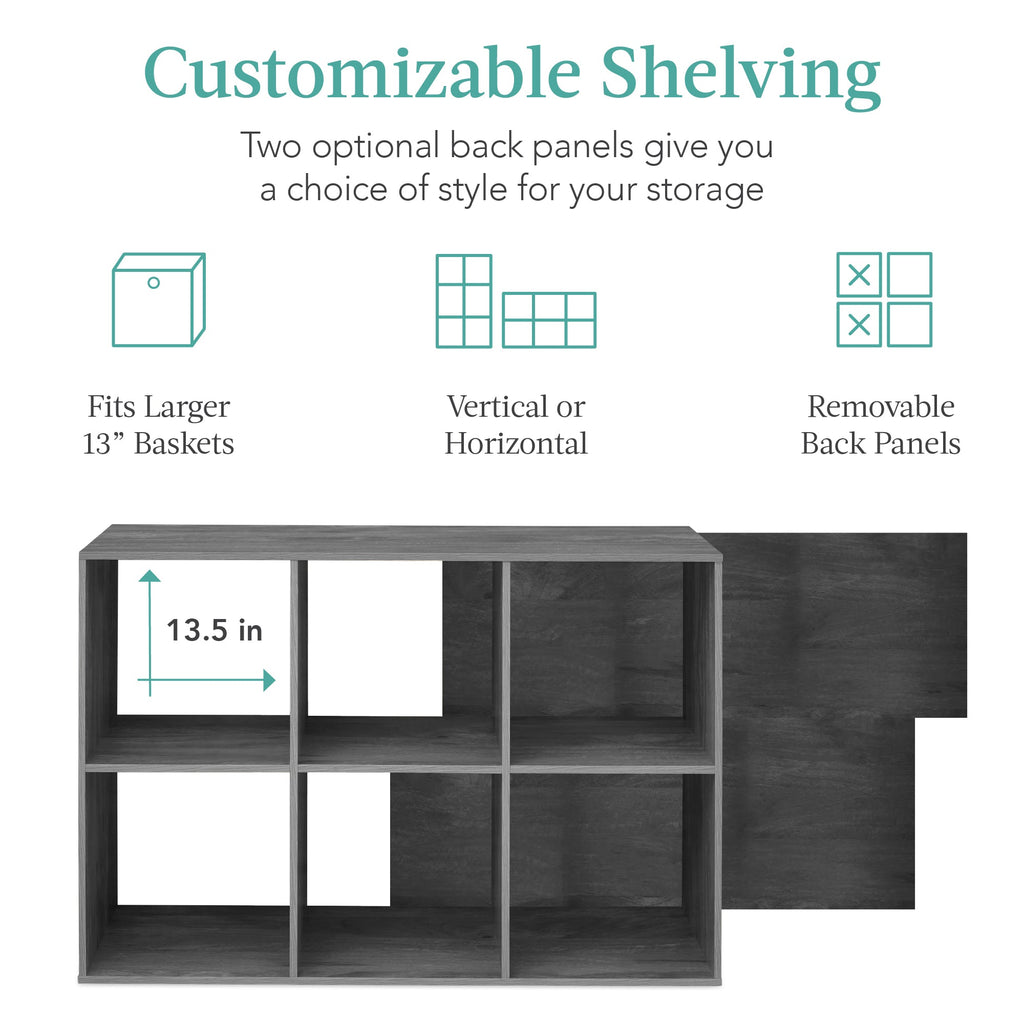 6-Cube Bookshelf, 13.5in Storage Display w/ Removable Panels, Customizable