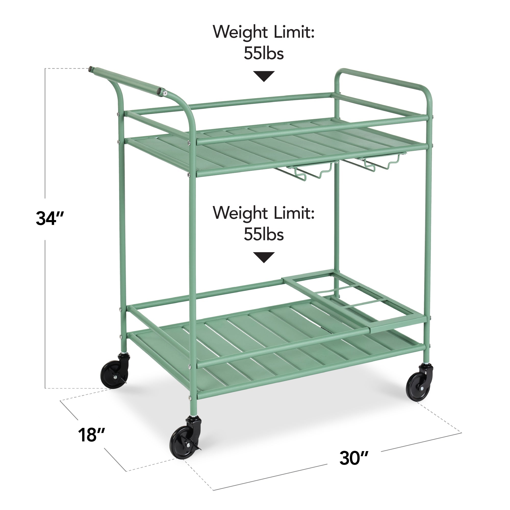 2-Tier Rolling Bar Cart Indoor/Outdoor w/ Shelves, Wine Rack, Locking Wheels