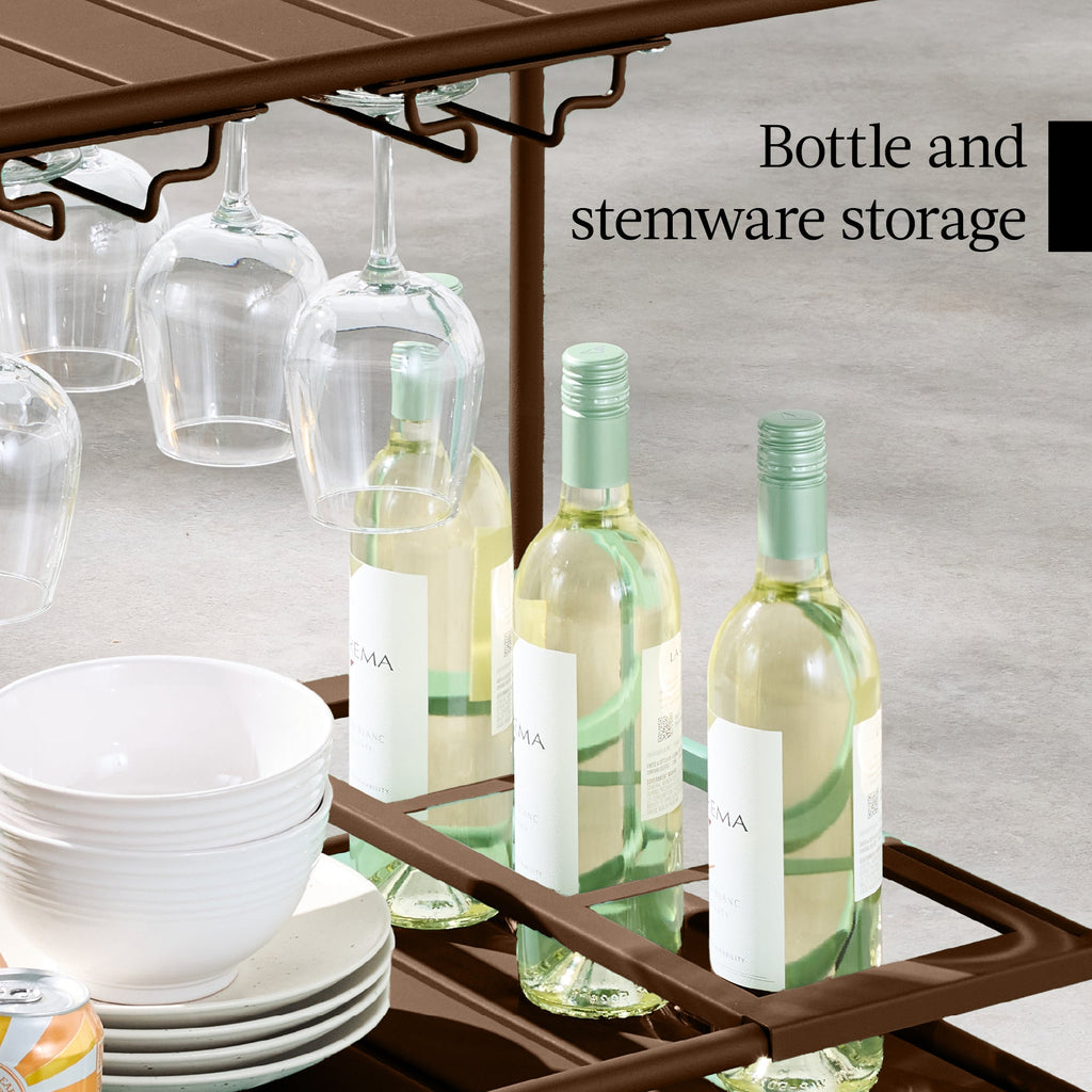 2-Tier Rolling Bar Cart Indoor/Outdoor w/ Shelves, Wine Rack, Locking Wheels