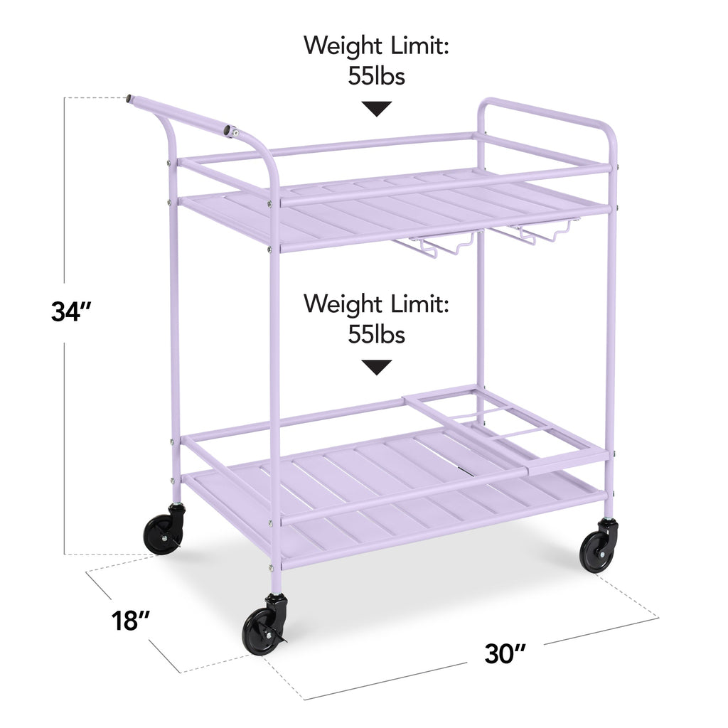 2-Tier Rolling Bar Cart Indoor/Outdoor w/ Shelves, Wine Rack, Locking Wheels