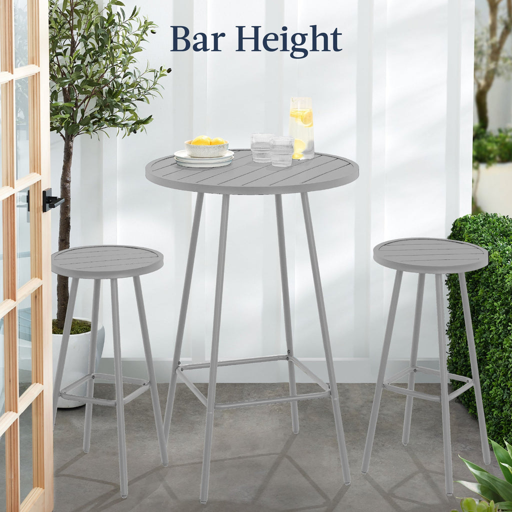 3-Piece Patio Bar Height Bistro Set w/ Backless Stools, Slatted Design