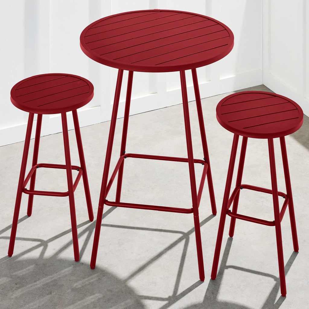 3-Piece Patio Bar Height Bistro Set w/ Backless Stools, Slatted Design