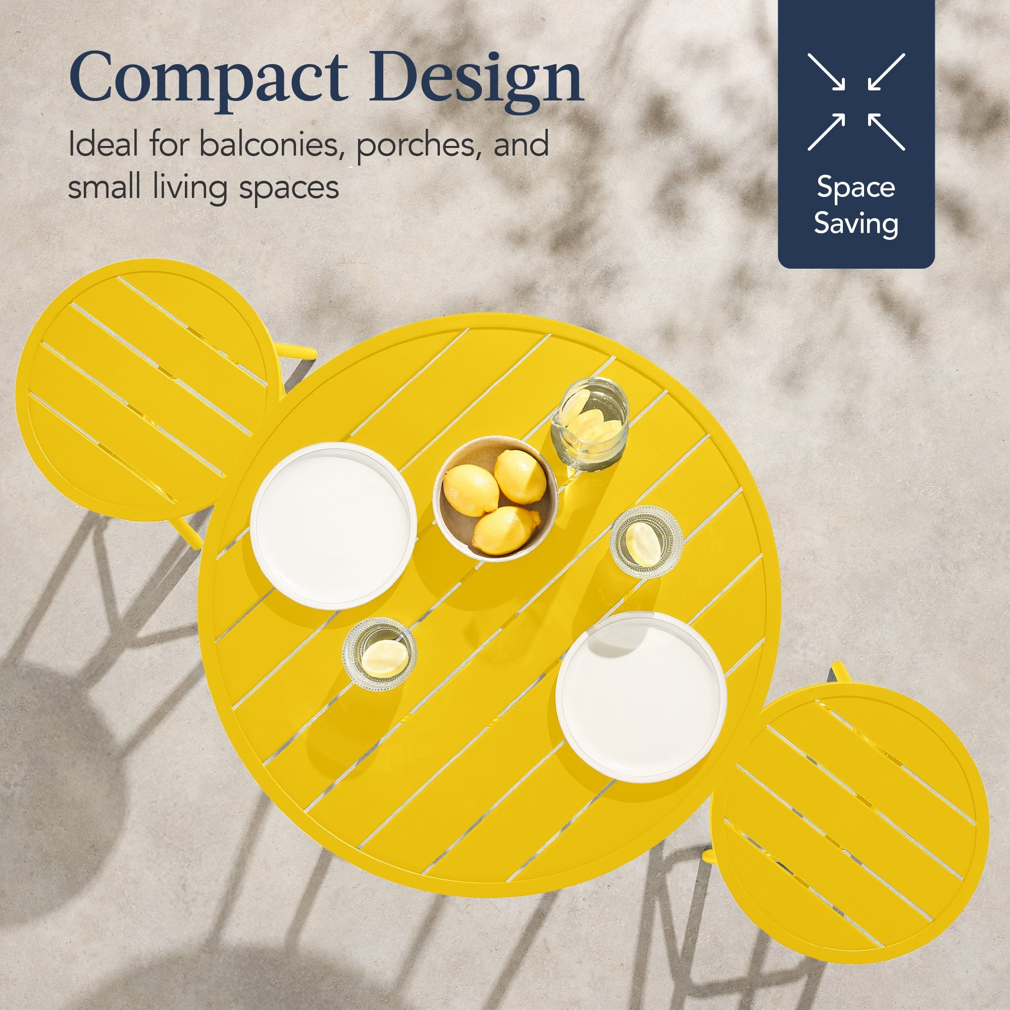 3-Piece Patio Bar Height Bistro Set w/ Backless Stools, Slatted Design