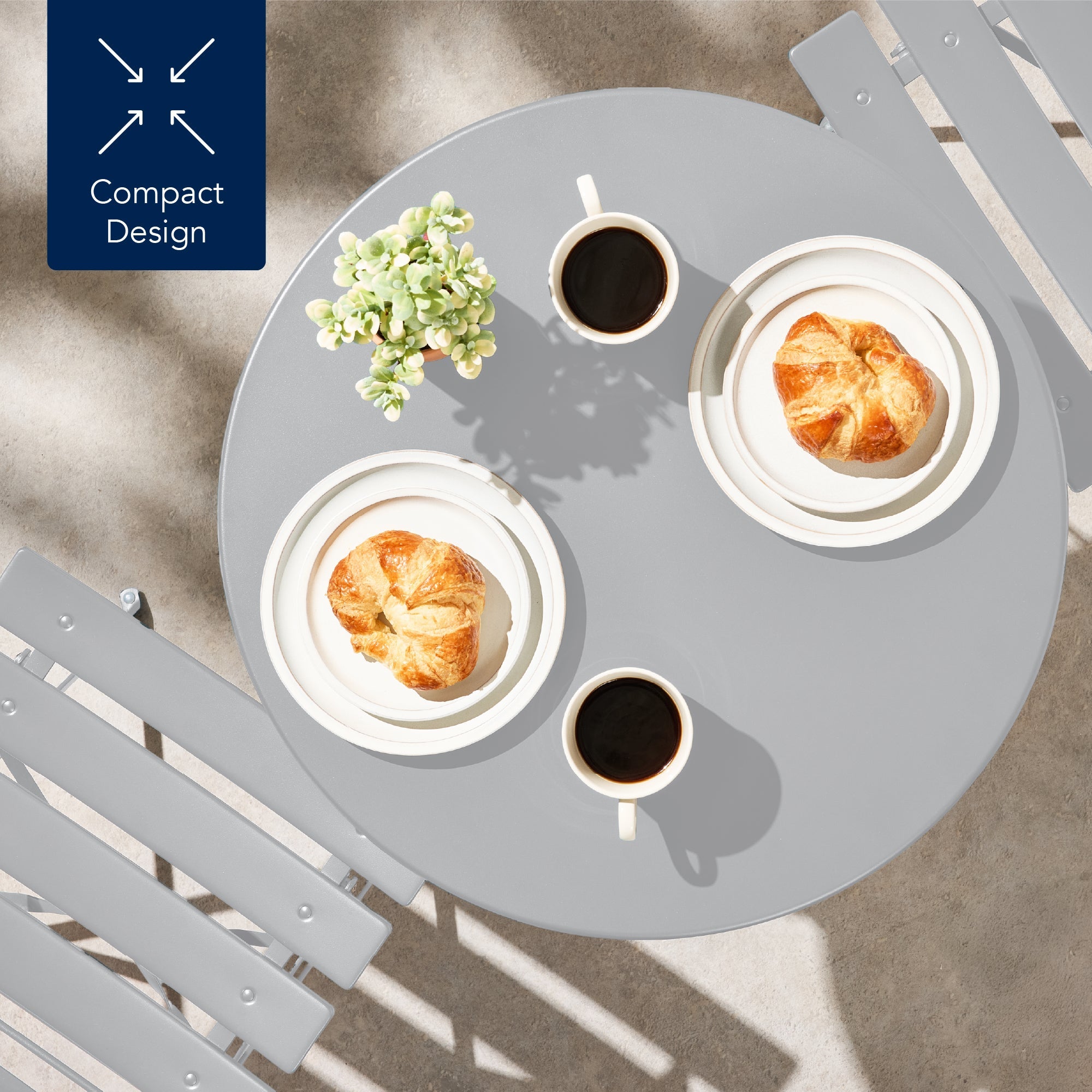 3-Piece Small Folding Patio Bistro Set w/ 2 Chairs