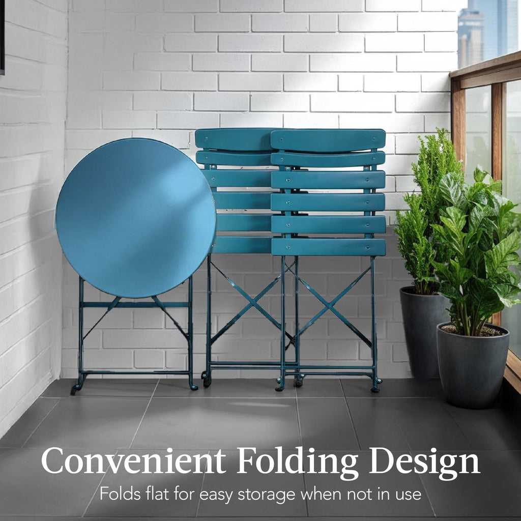 3-Piece Small Folding Patio Bistro Set w/ 2 Chairs