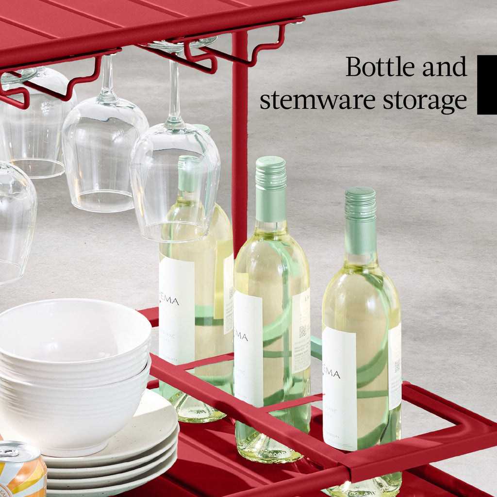 2-Tier Rolling Bar Cart Indoor/Outdoor w/ Shelves, Wine Rack, Locking Wheels