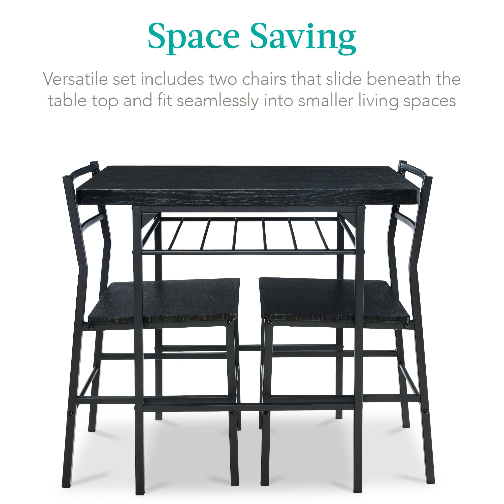3-Piece Modern Square Dining Set w/ Storage Rack
