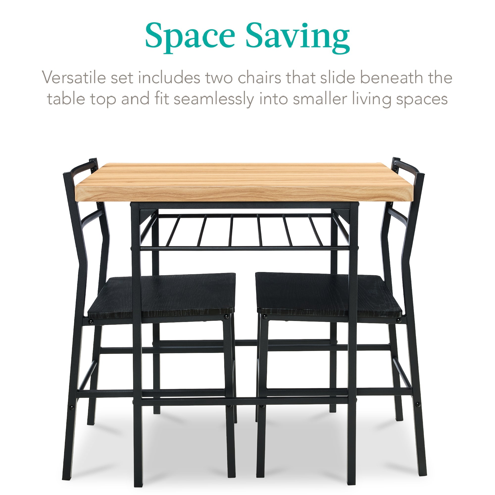 3-Piece Modern Square Dining Set w/ Storage Rack