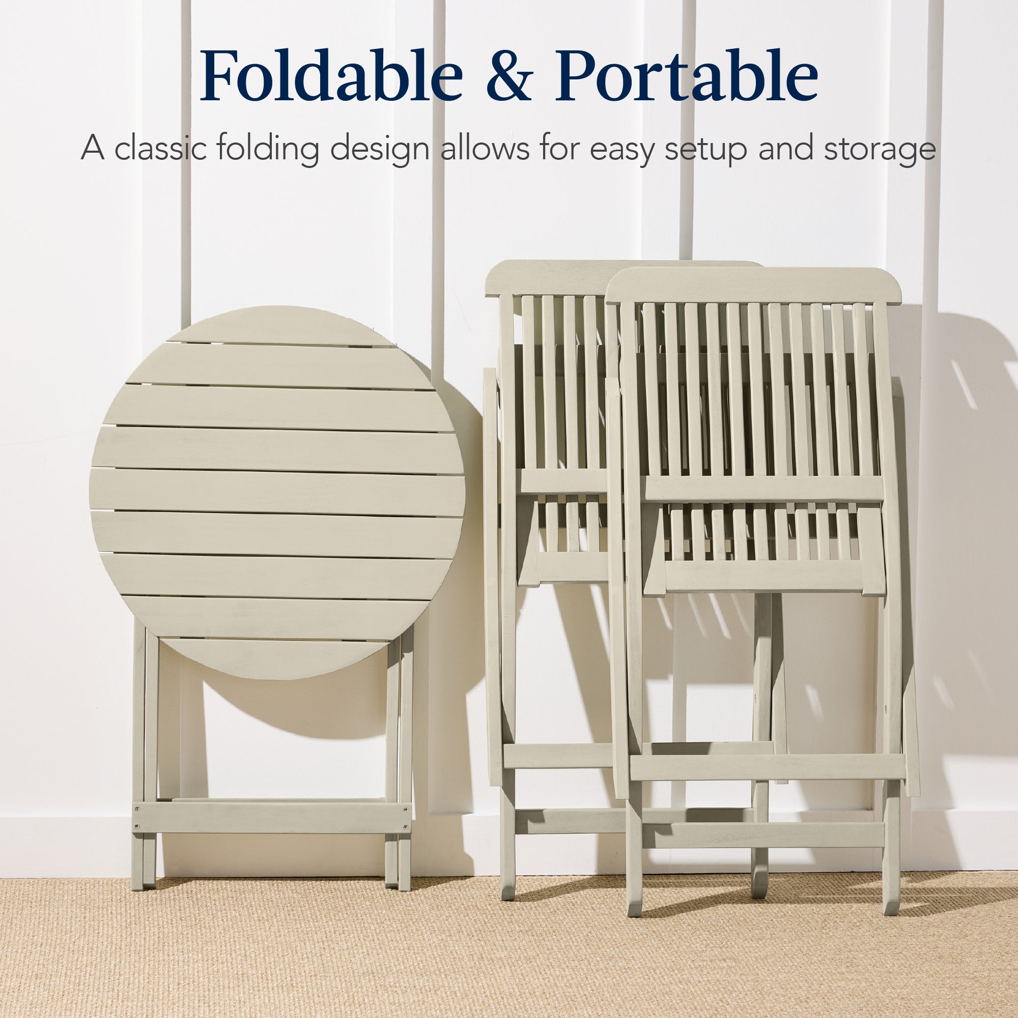 3-Piece Acacia Wood Bistro Set w/ Folding Table, 2 Chairs