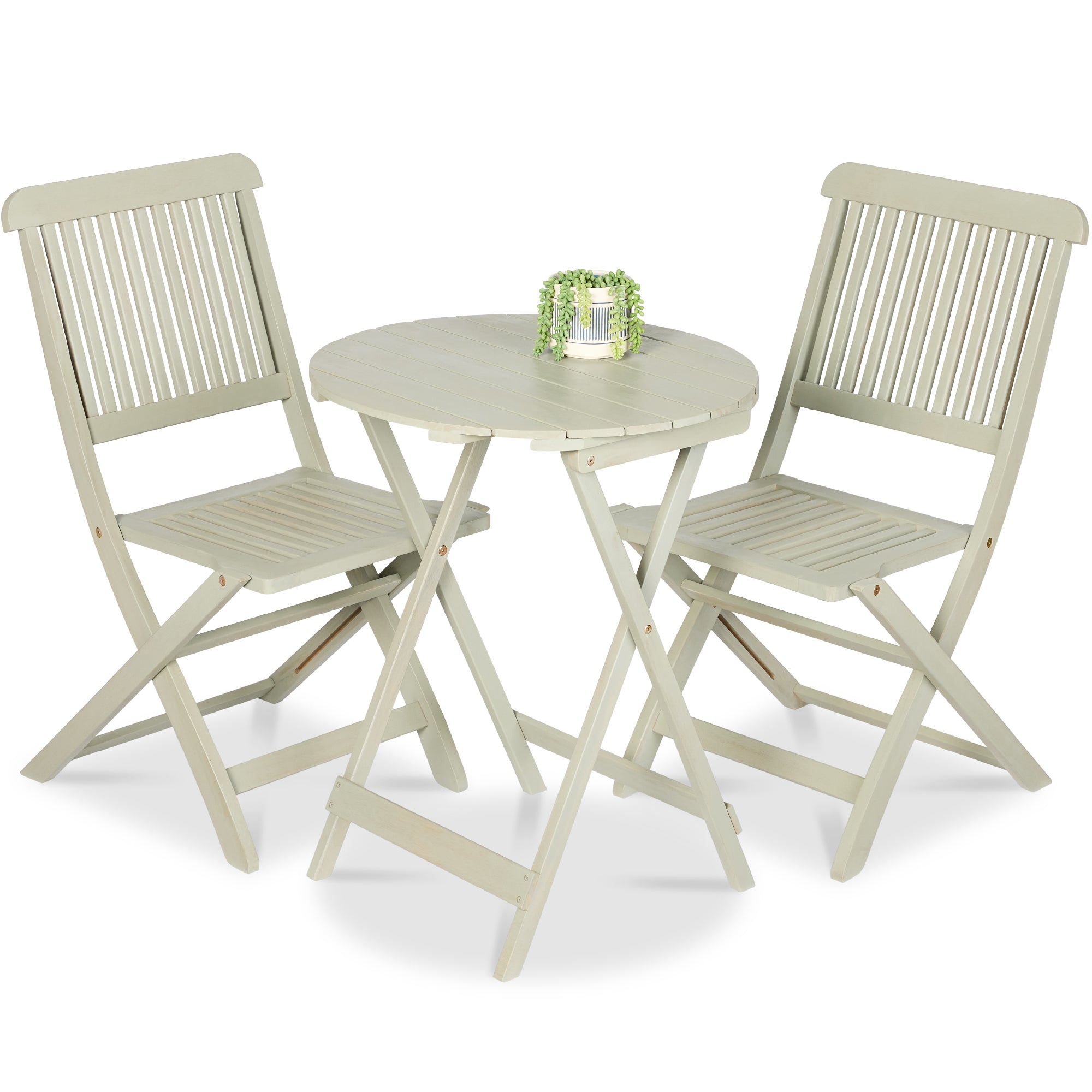 3-Piece Acacia Wood Bistro Set w/ Folding Table, 2 Chairs