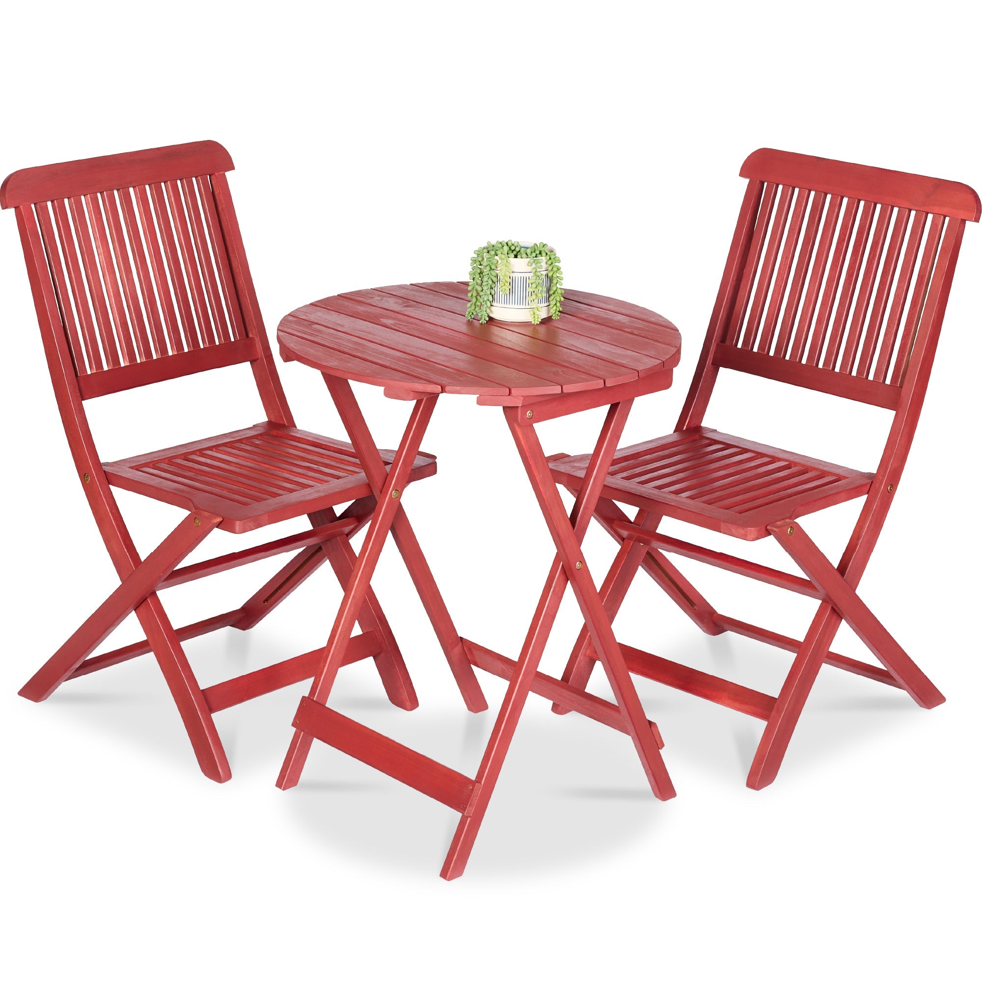 3-Piece Acacia Wood Bistro Set w/ Folding Table, 2 Chairs