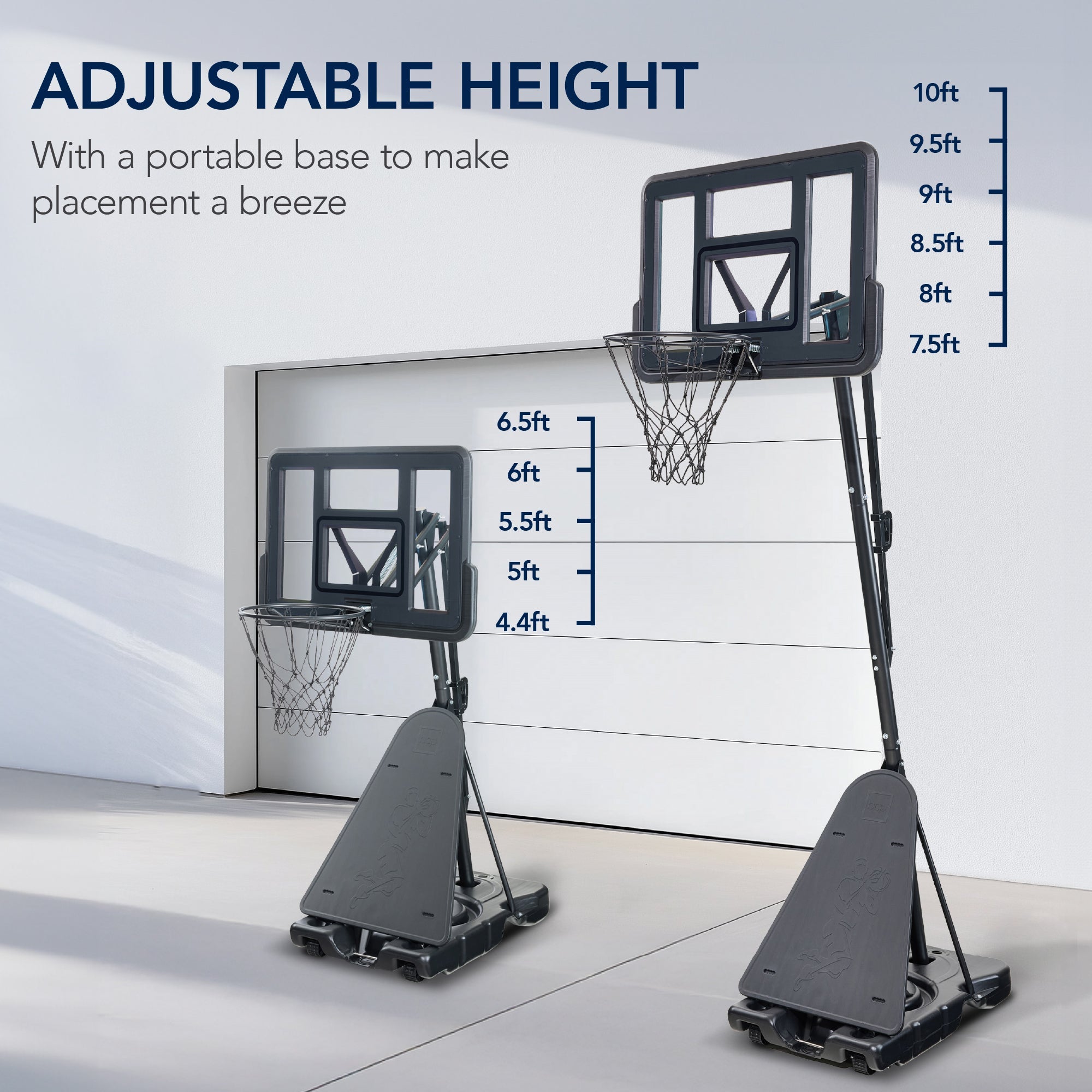 Adjustable 4.4-10ft Basketball Hoop, w/ Shatterproof Backboard,  Ball Return