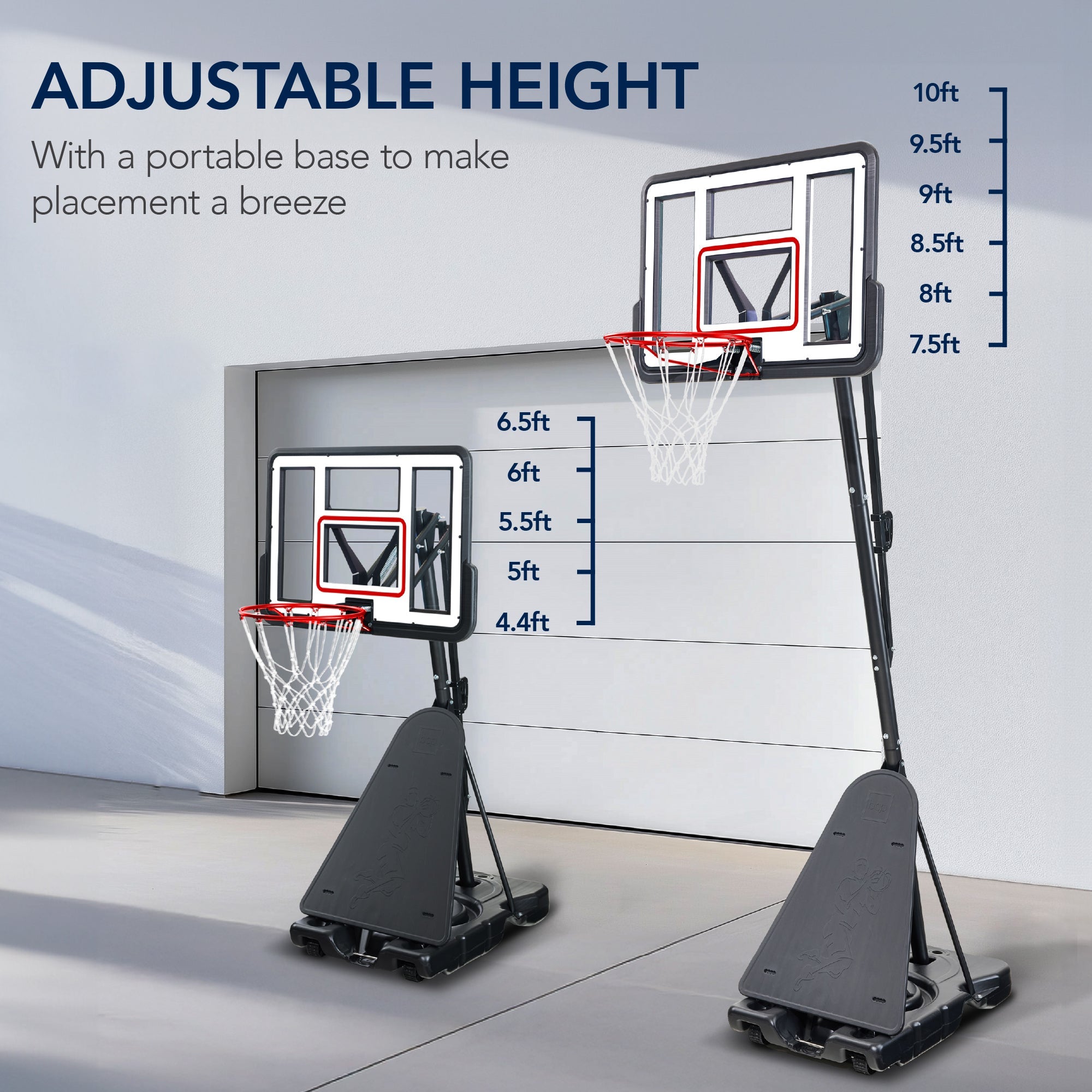 Adjustable 4.4-10ft Basketball Hoop, w/ Shatterproof Backboard,  Ball Return