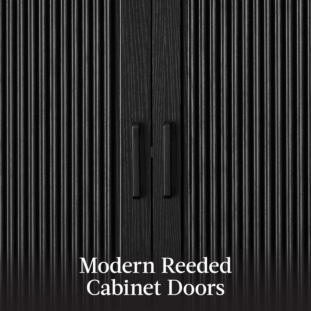 Arched 5-Tier Storage Cabinet w/ Reeded Doors, Adjustable Shelves - 72in