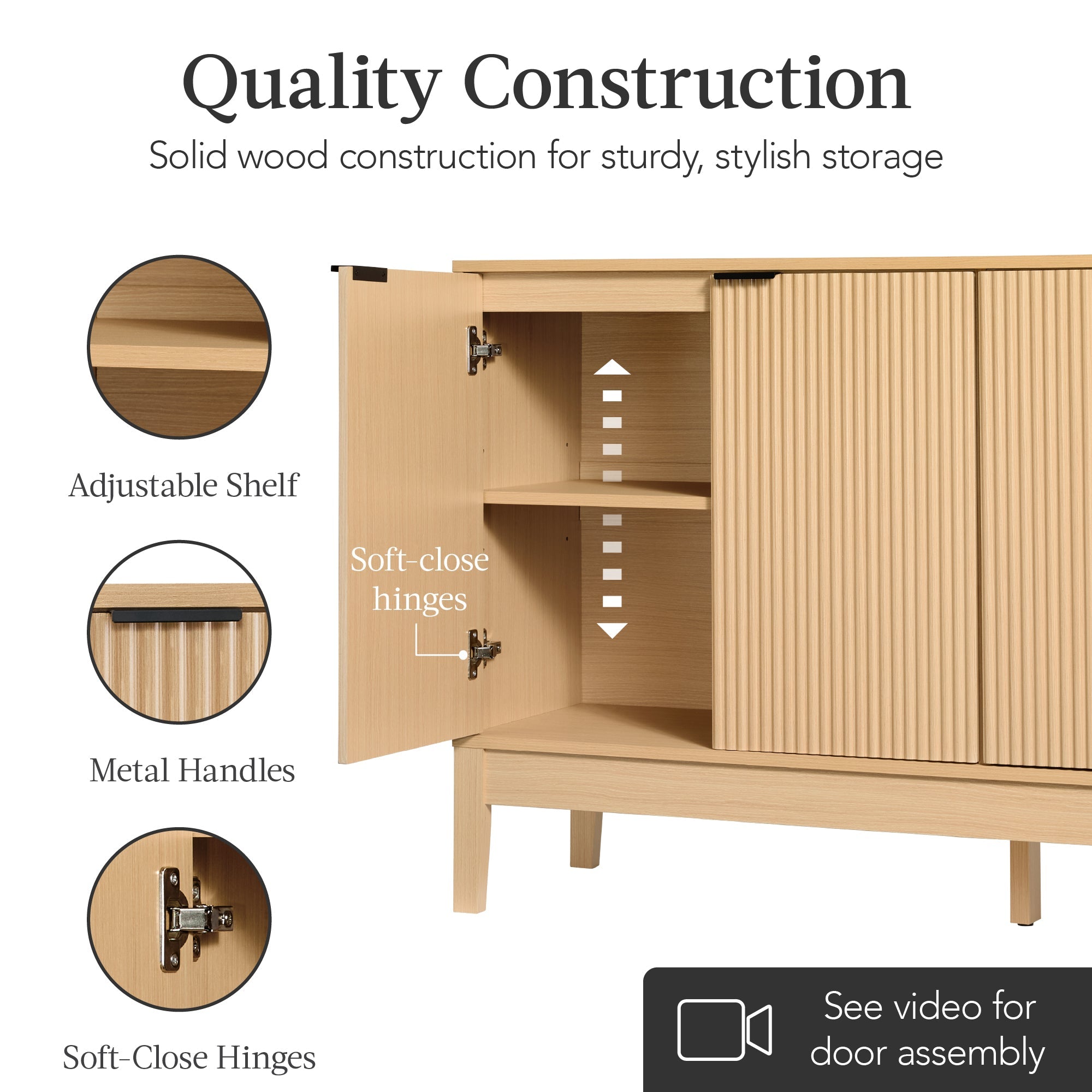 4-Door Reeded Storage Cabinet, Accent Furniture, Sideboard
