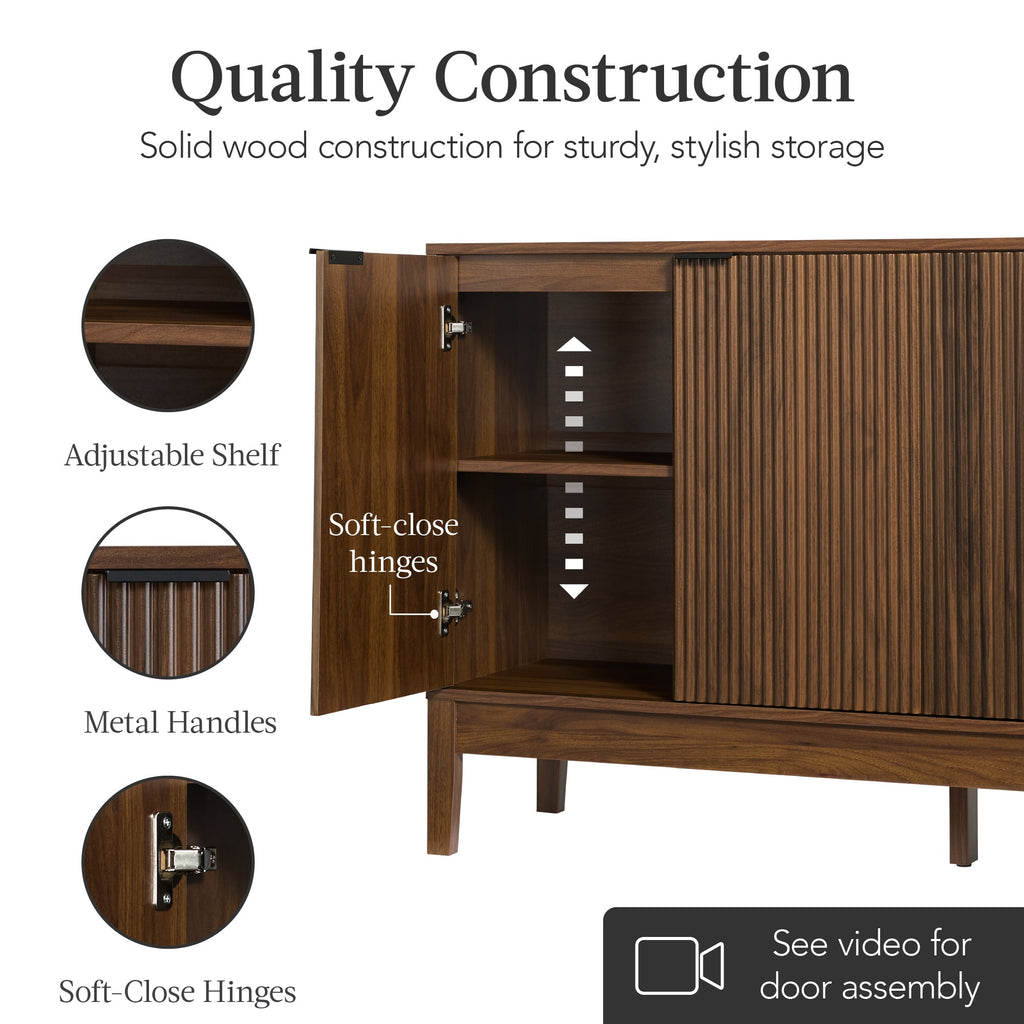 4-Door Reeded Storage Cabinet, Accent Furniture, Sideboard