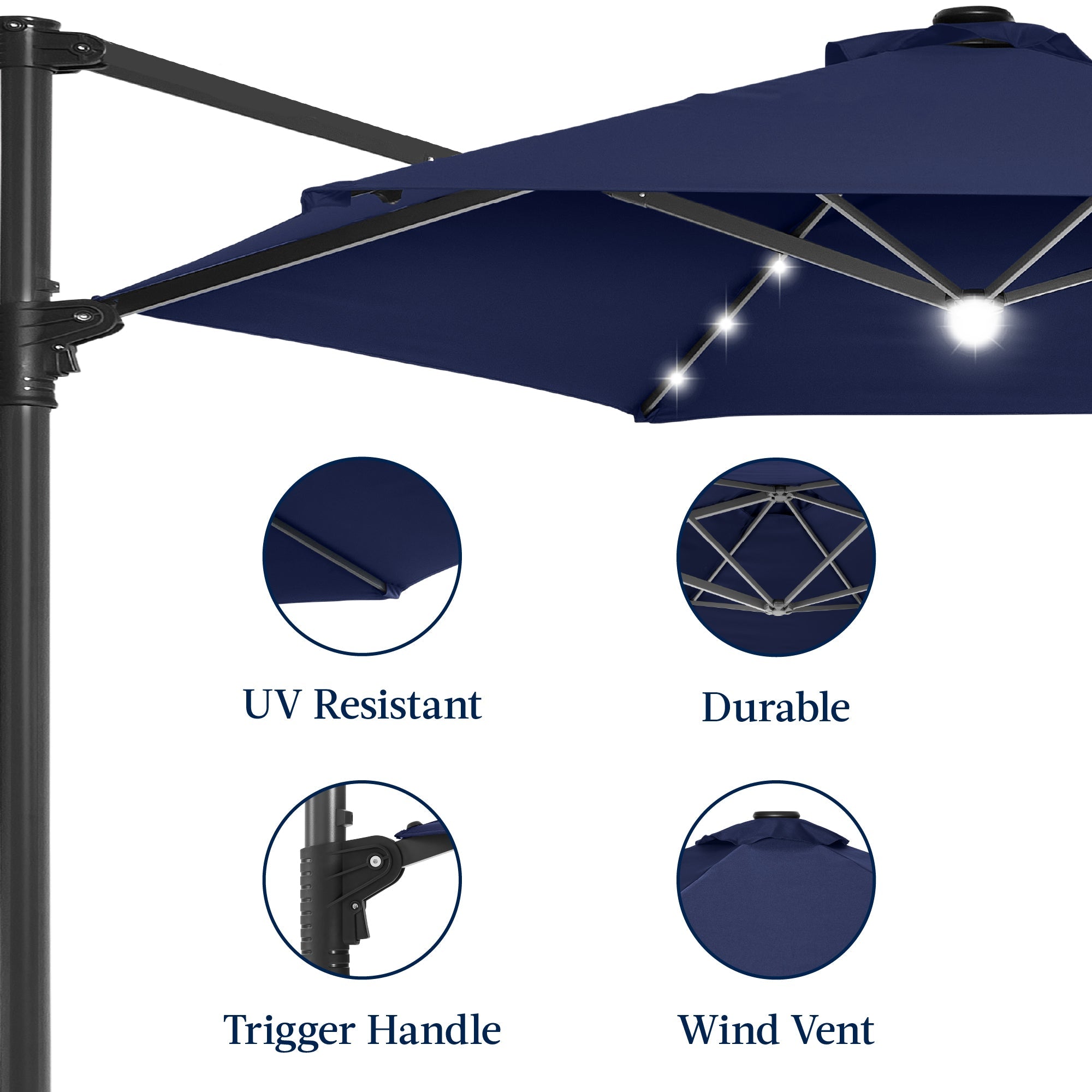 360 LED Rotating Cantilever Offset Patio Umbrella - 10ft