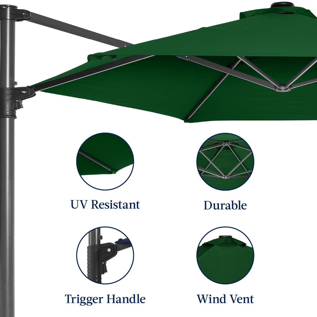 360 LED Rotating Cantilever Offset Patio Umbrella - 10ft