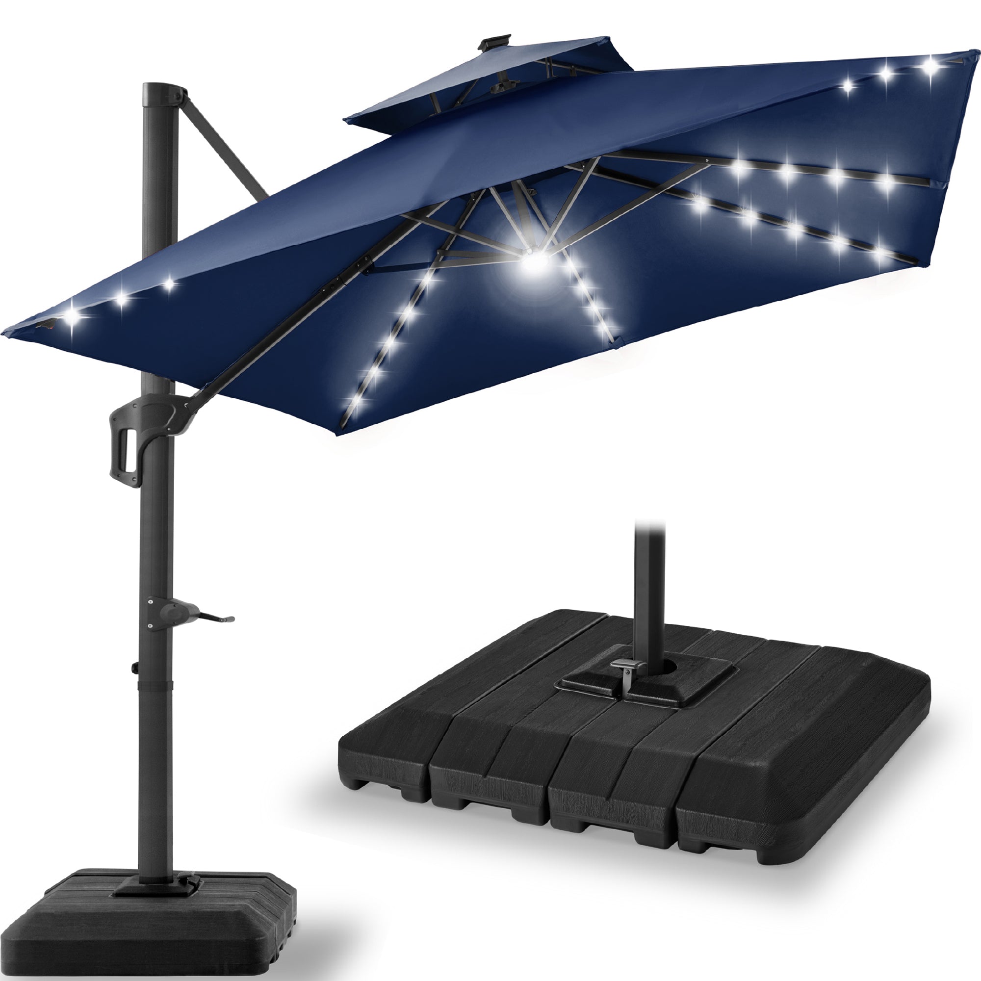 9x12ft 2-Tier Outdoor Solar LED Cantilever Patio Umbrella