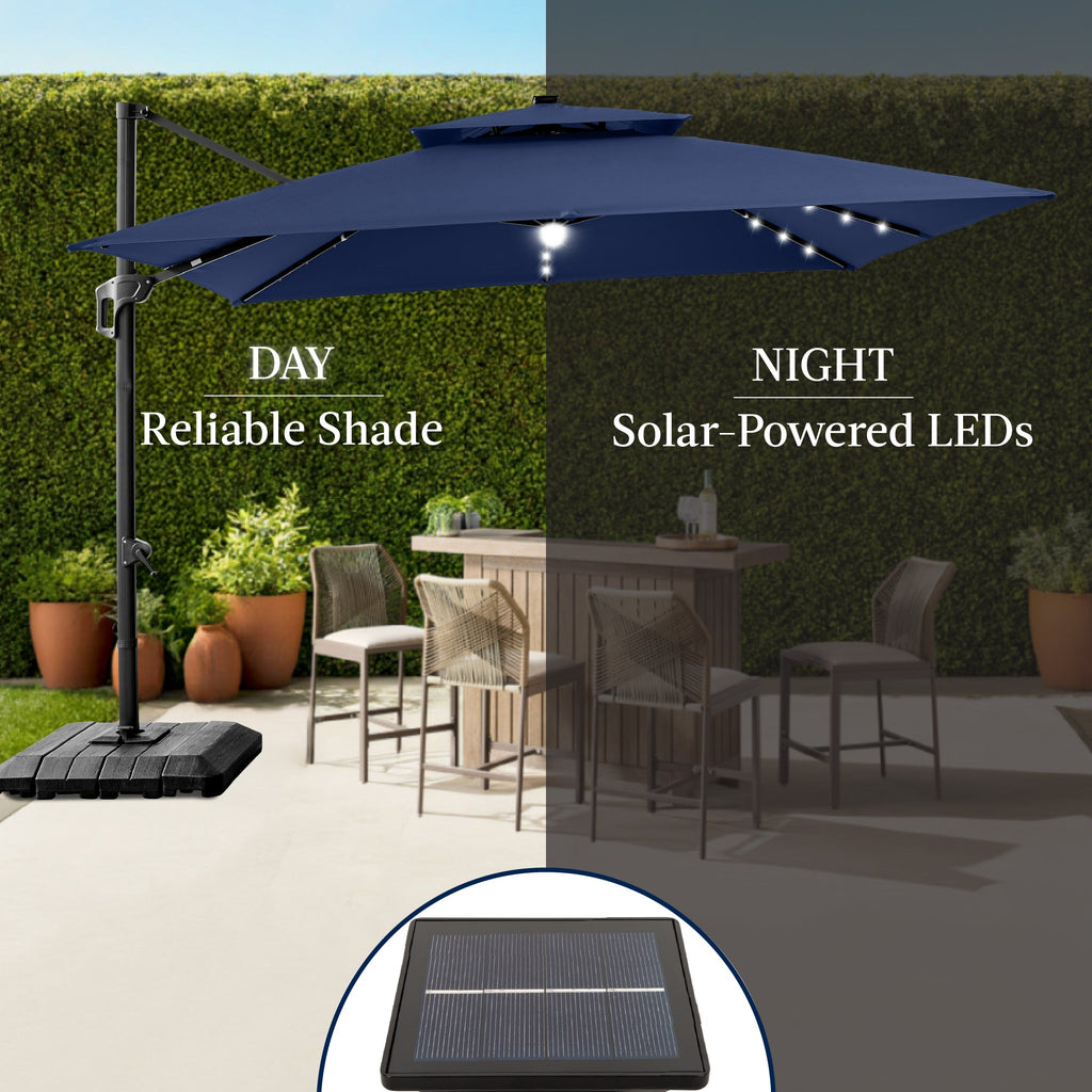 12x12ft 2-Tier Outdoor Solar LED Cantilever Patio Umbrella
