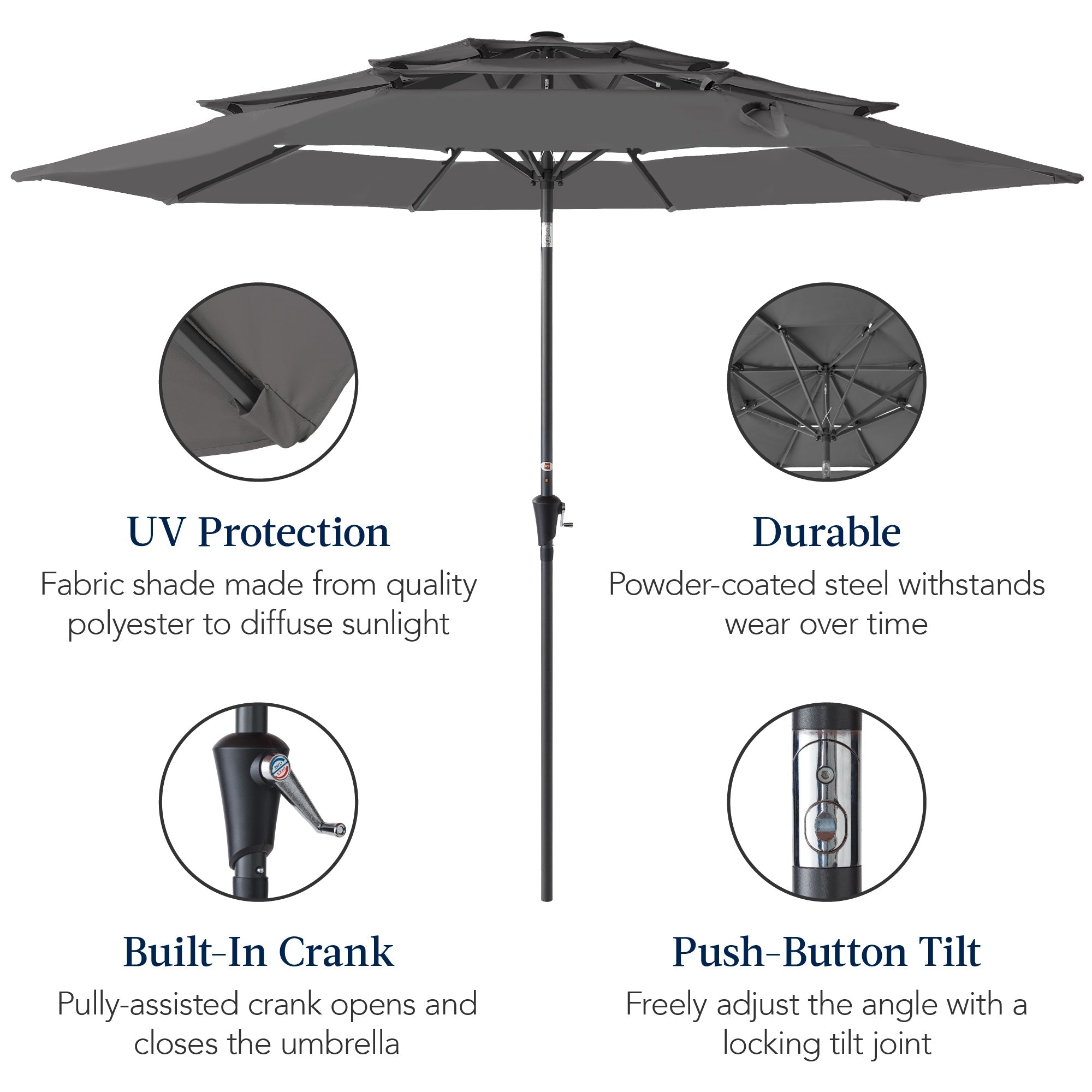 3-Tier Patio Umbrella w/ Tilt Adjustment, Crank - 10ft