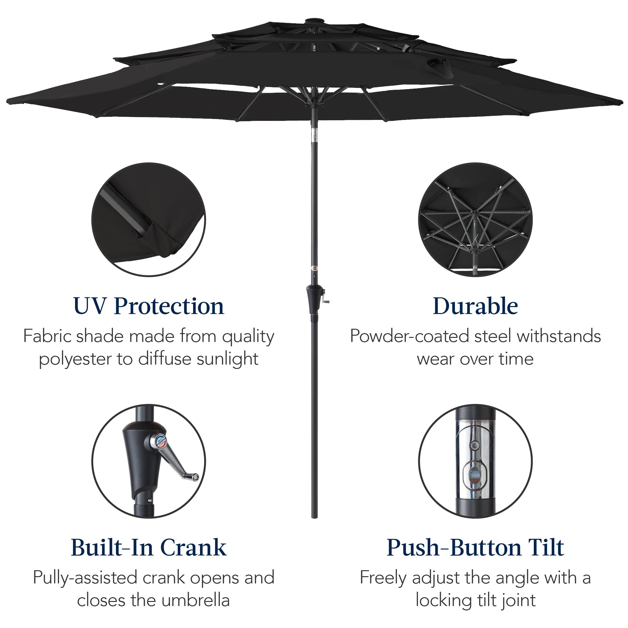 3-Tier Patio Umbrella w/ Tilt Adjustment, Crank - 10ft