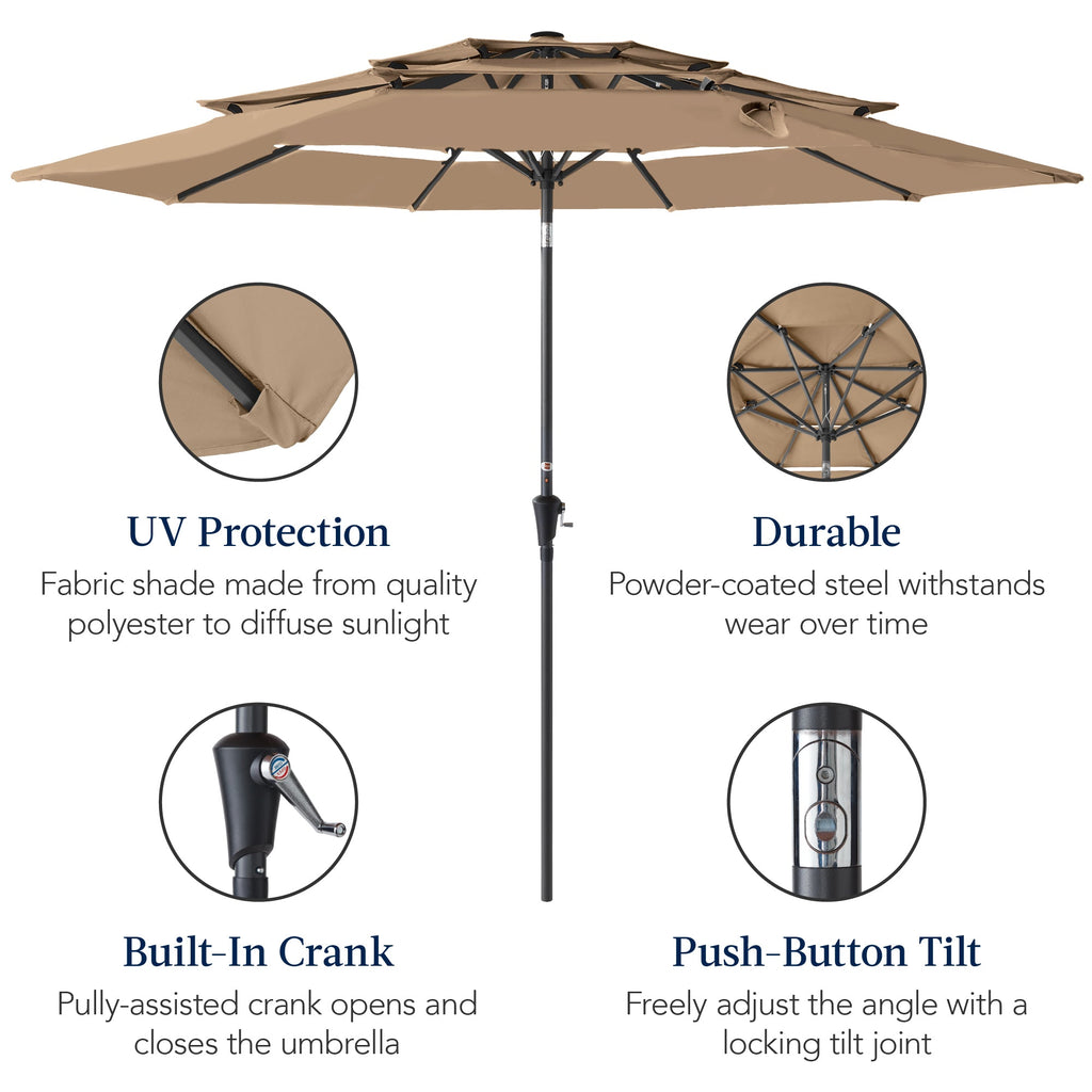 3-Tier Patio Umbrella w/ Tilt Adjustment, Crank - 10ft
