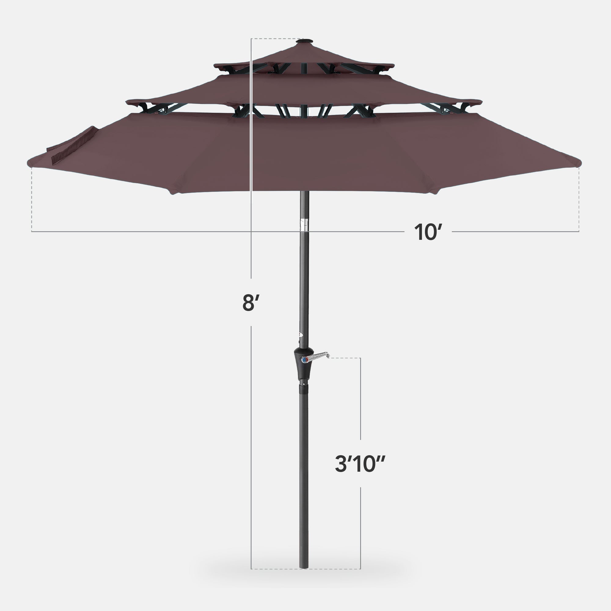 3-Tier Patio Umbrella w/ Tilt Adjustment, Crank - 10ft